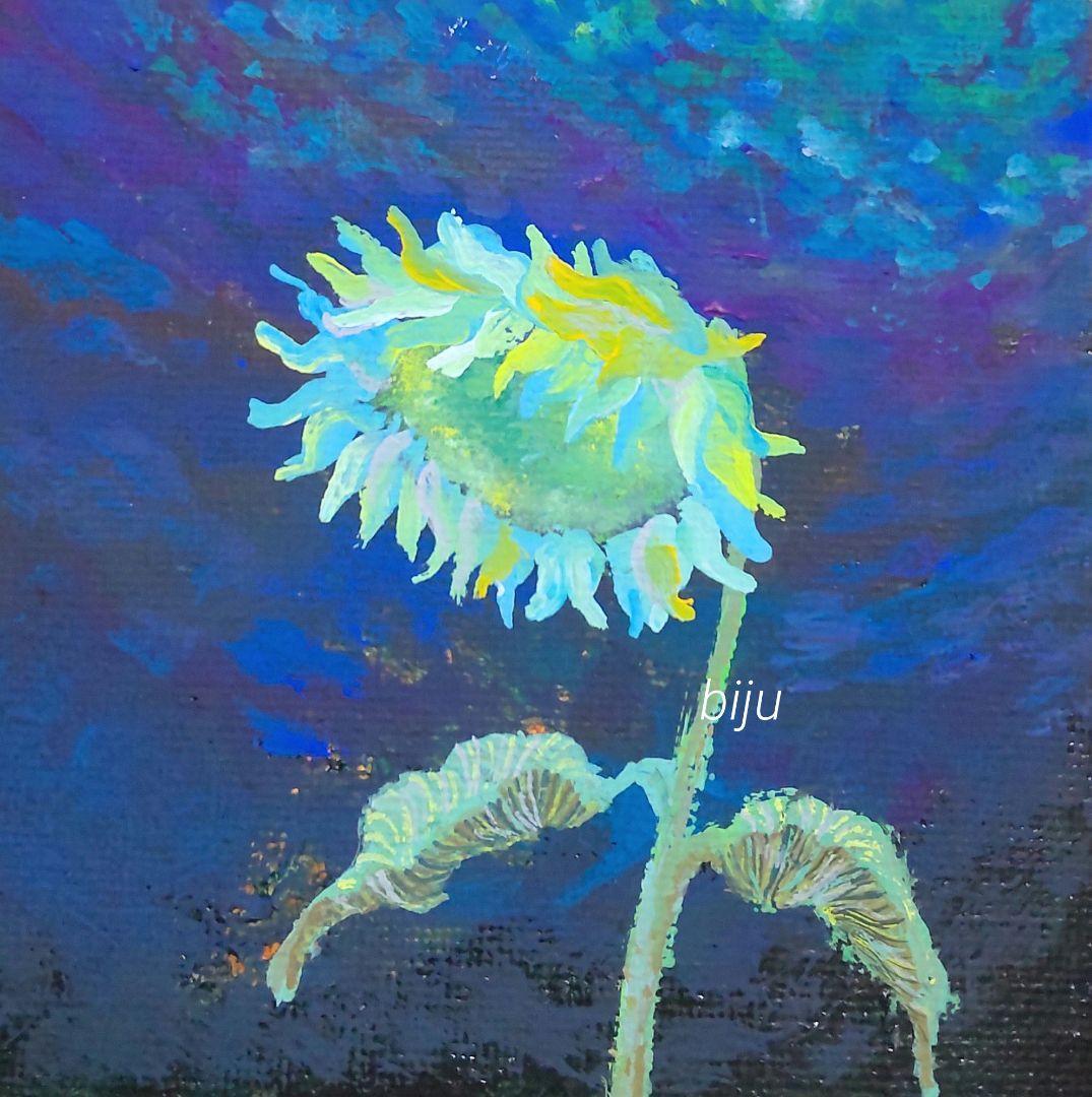 原画【哀】ひまわりのアクリル絵画（小型・イーゼル付き acrylic on