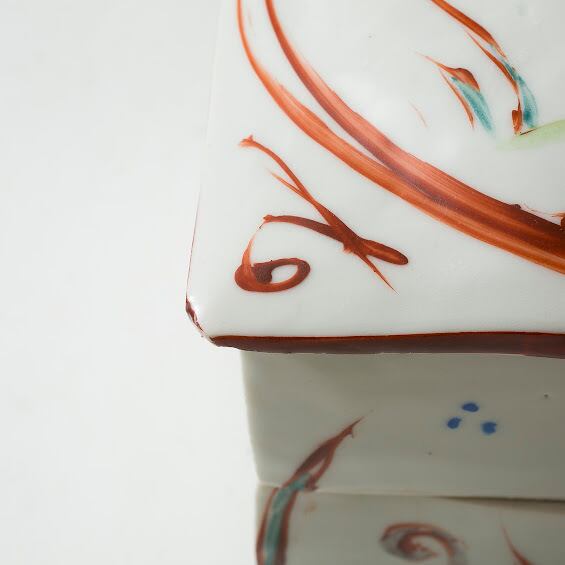 赤絵鹿文 二重蓋物 坪島土平 坪島圡平 廣永窯 川喜田半泥子に師事 日本