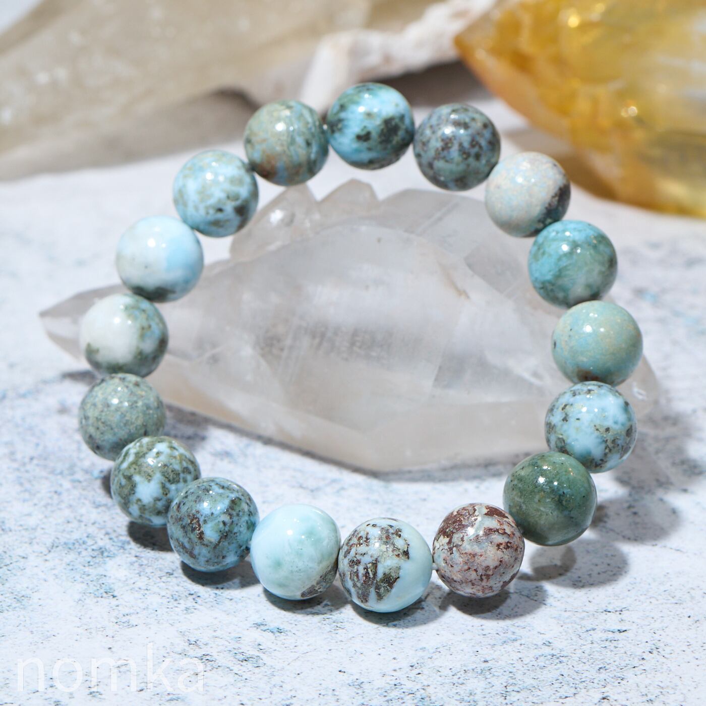 心の余裕】チョコレートラリマー 大玉一連ゴムブレス(約17cm) naw25