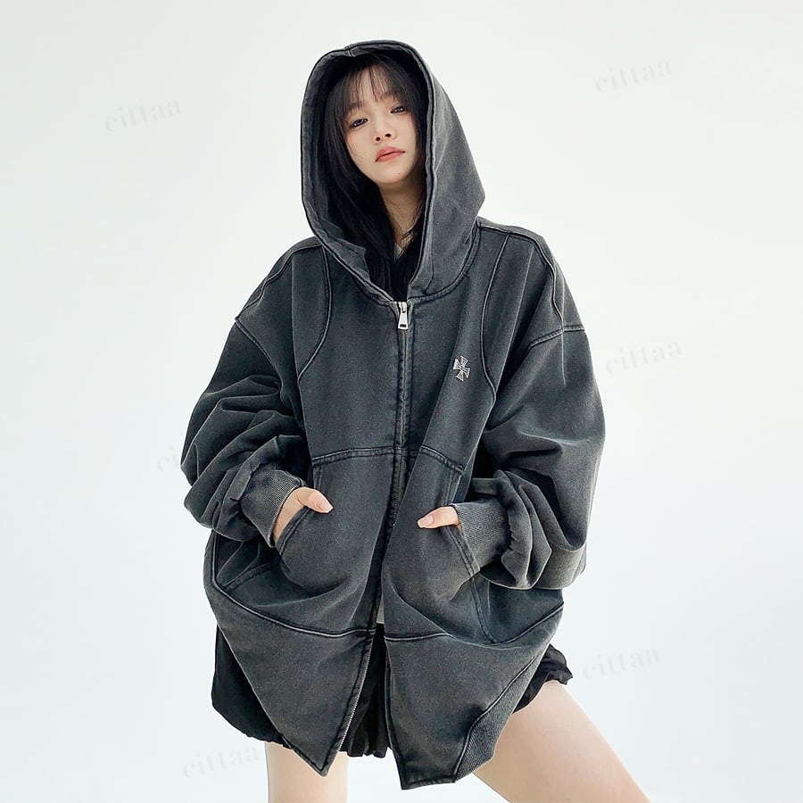 即納】D-424 2025秋新作♡クロスデザインピグメント加工ダブルジップ