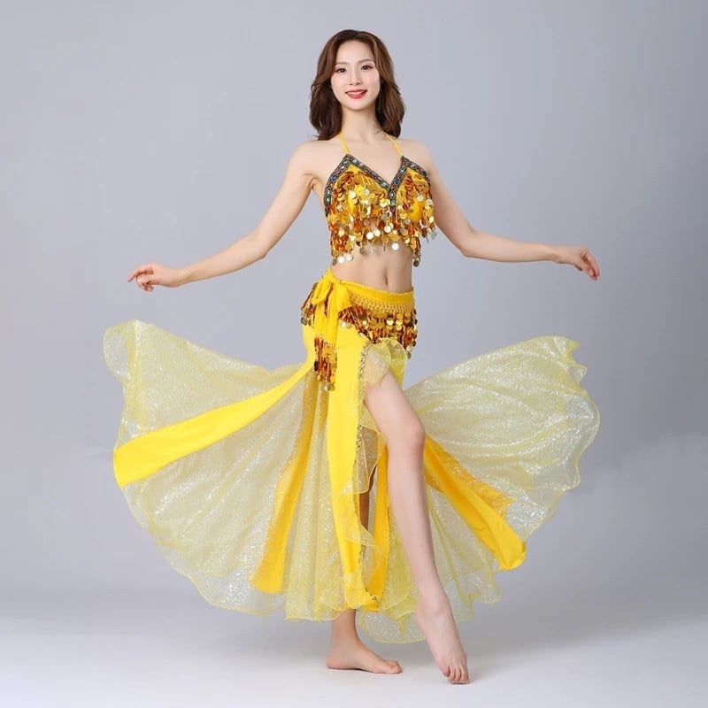 ベリーダンス衣装 ベラ（Bella） ゴールド×黄緑花柄 BELLA ベリー