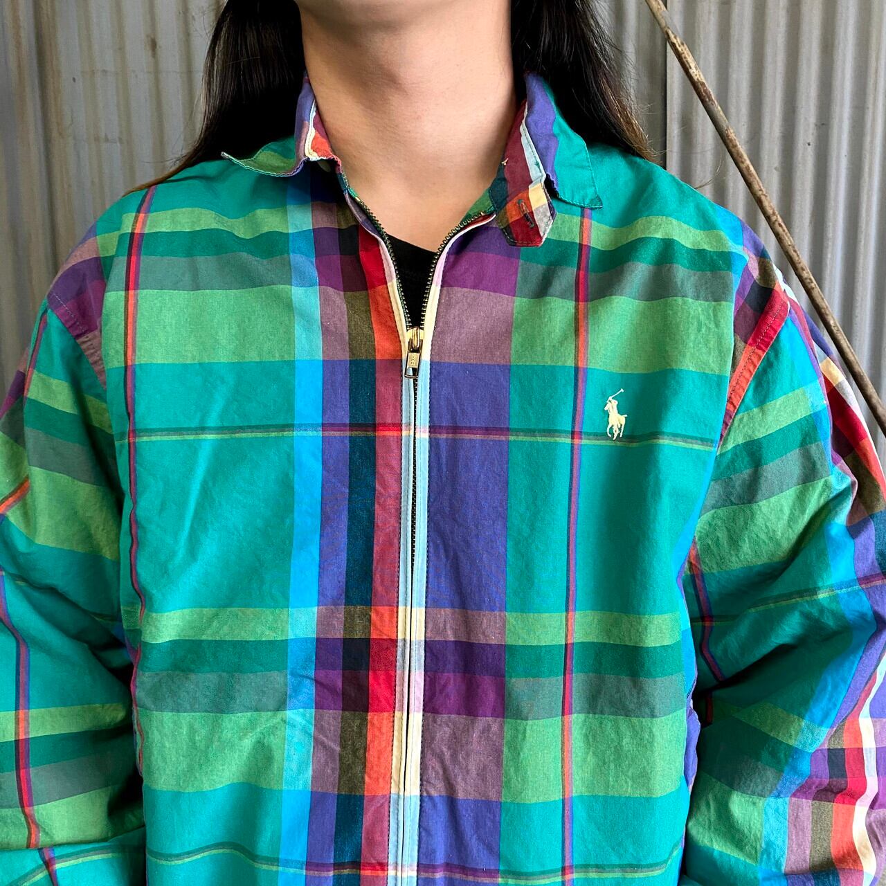 90年代 ラルフローレン チェック柄 スイングトップ メンズM 古着 90S