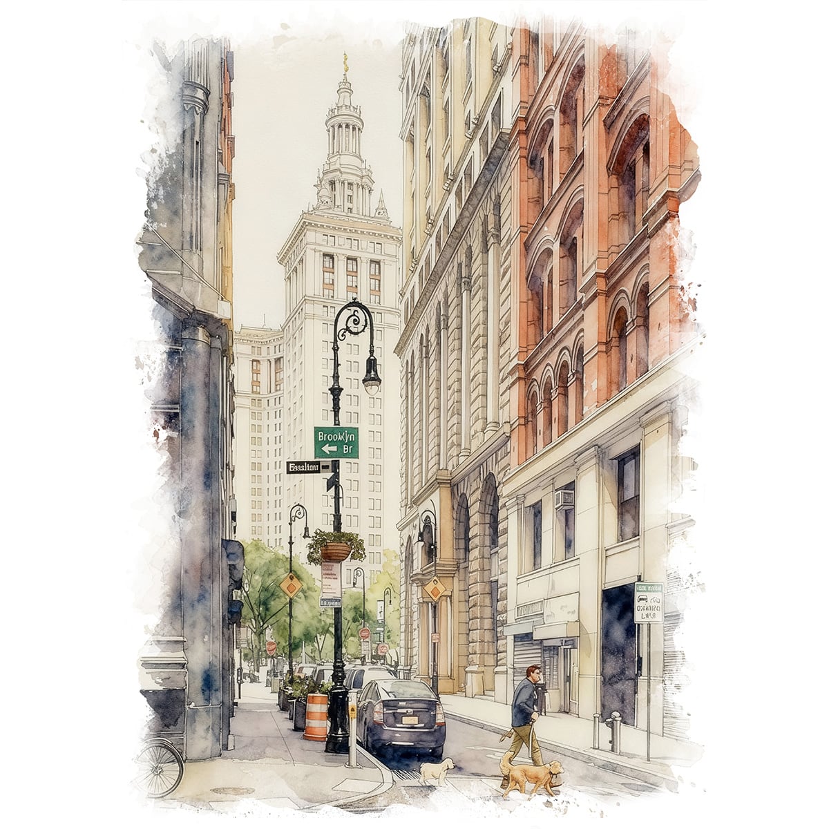 絵画 風景画(街並み) アメリカニューヨーク 金融街 ビークマン