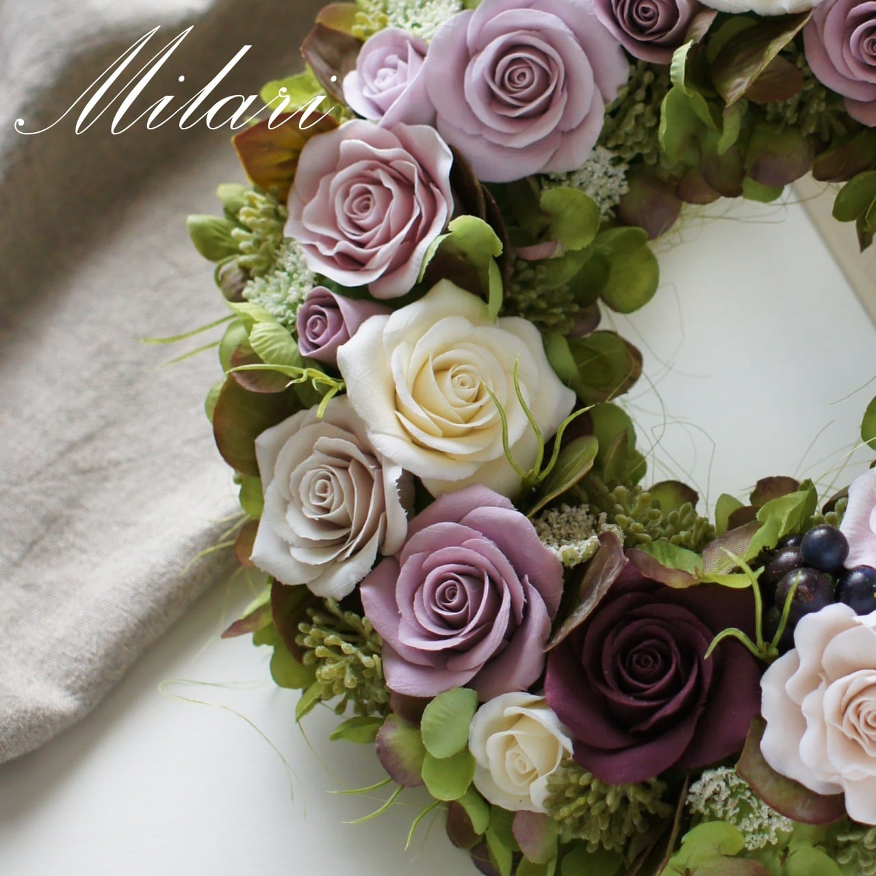 クレイフラワー シャビーナチュラルなバラのリース | クレイフラワー