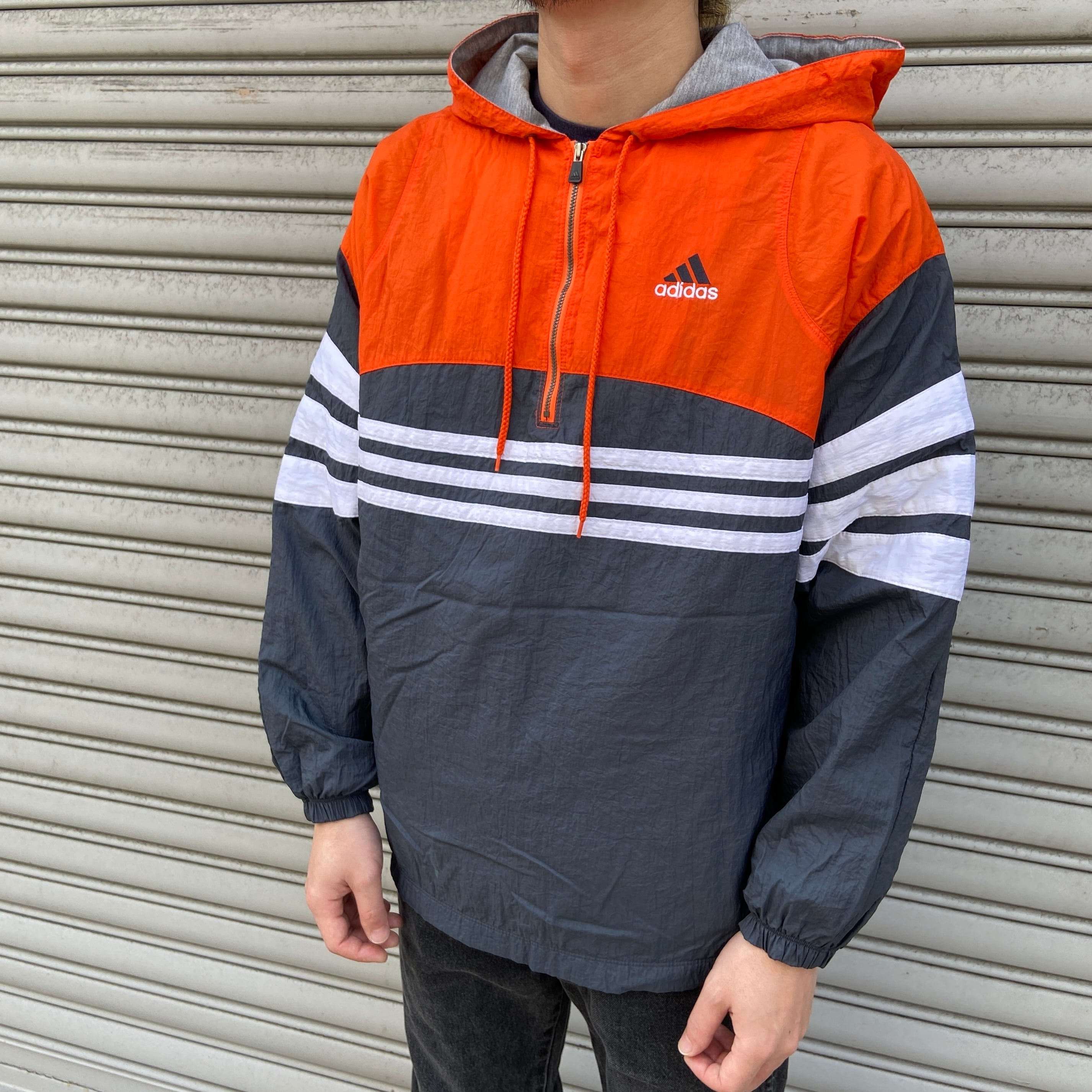 90s adidas アノラックパーカー パフォーマンスタグ オレンジ S | 古着