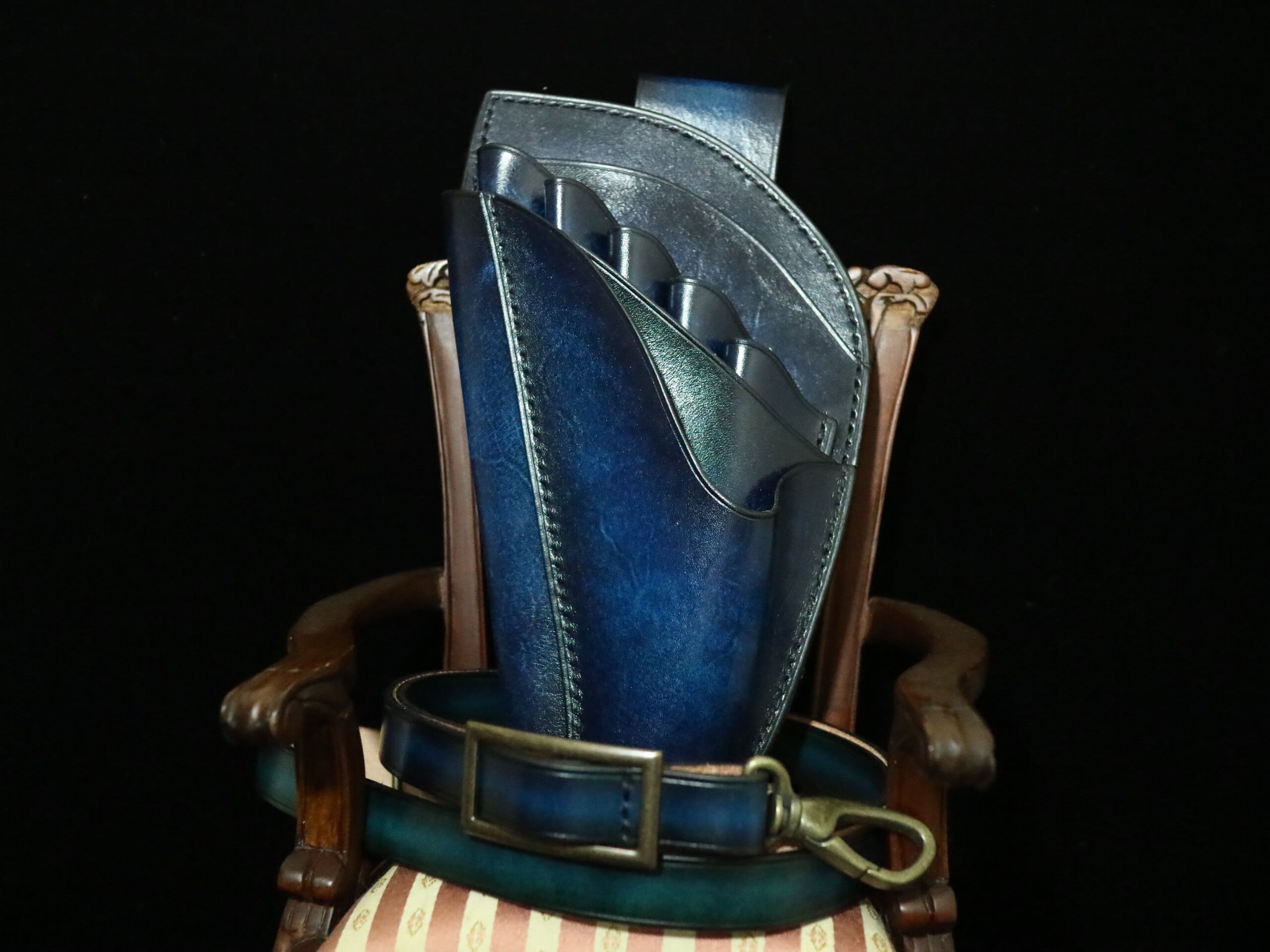 本革高級シザーケース 5丁差し 手染め ブルーアンティーク サイズ