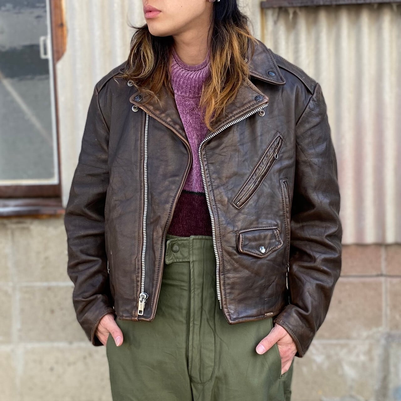 70年代 Lesco Leather ビンテージ ダブルライダースジャケット レザー