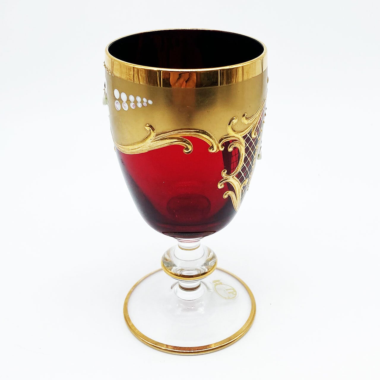ベネチアングラス ムラノ イタリア ワイングラス レッド 金彩 花紋