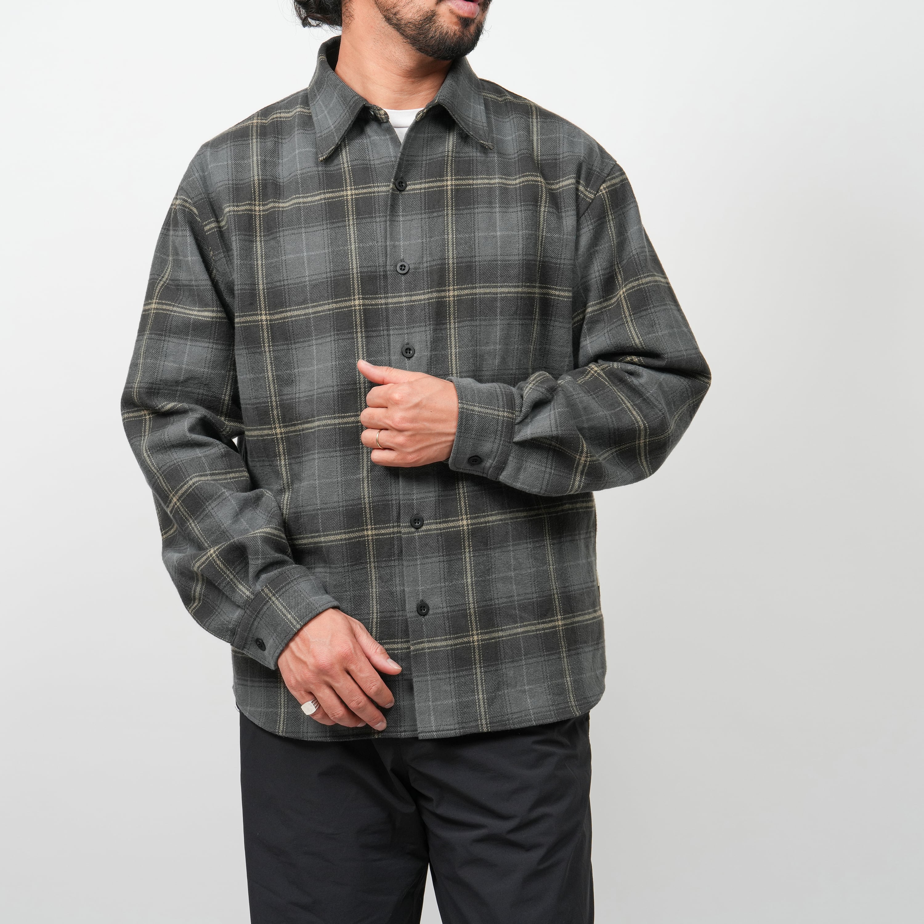 OVY Cotton Poplin Pin Check Wide Shirts