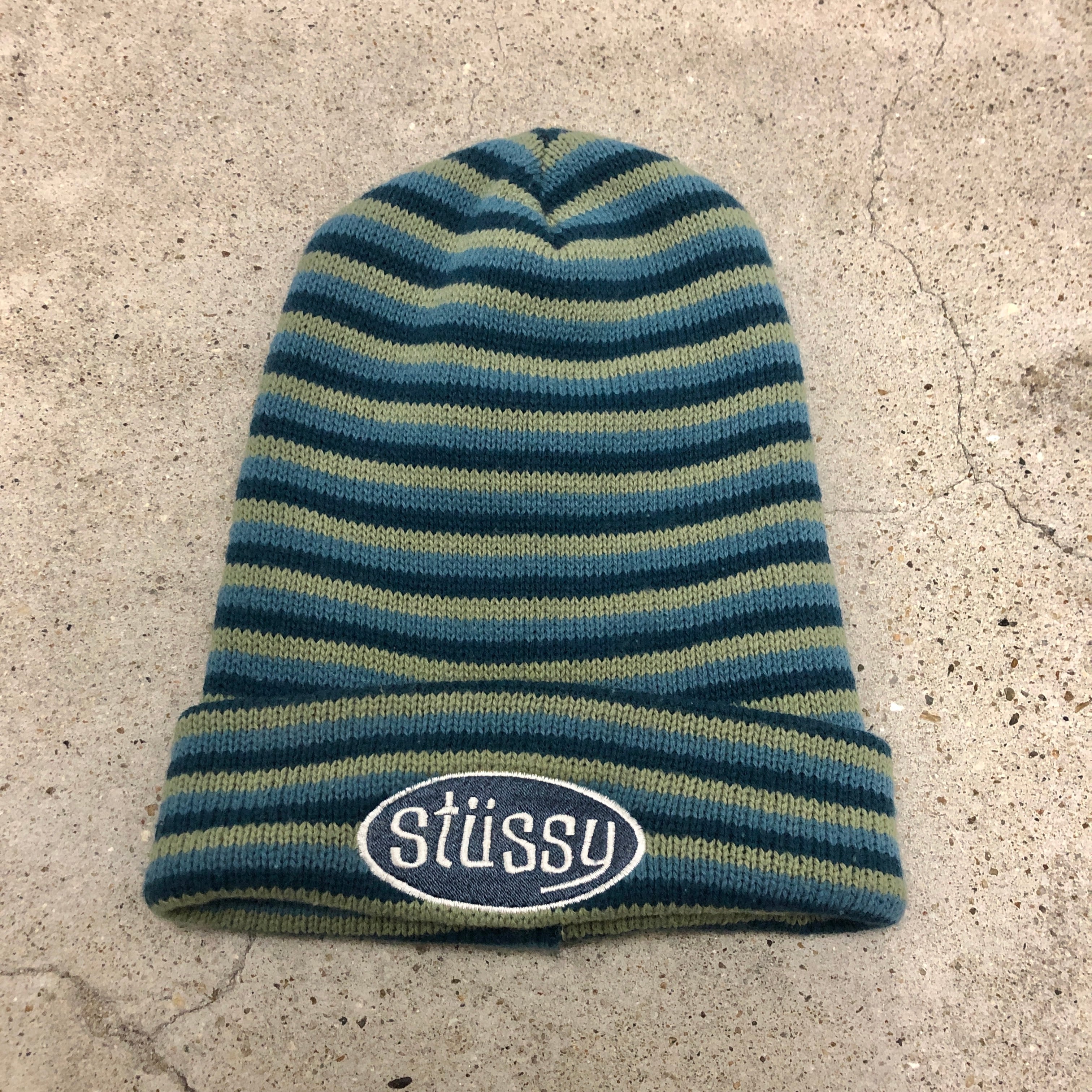 90s OLD STUSSY/Logo embroidery Long Beanie/Free/刺繍ロゴ/ロング