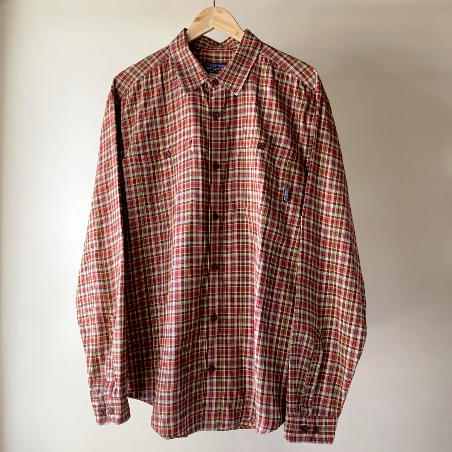 patagonia オーガニックコットン チェックシャツ 朱色 SIZE L【0319A44