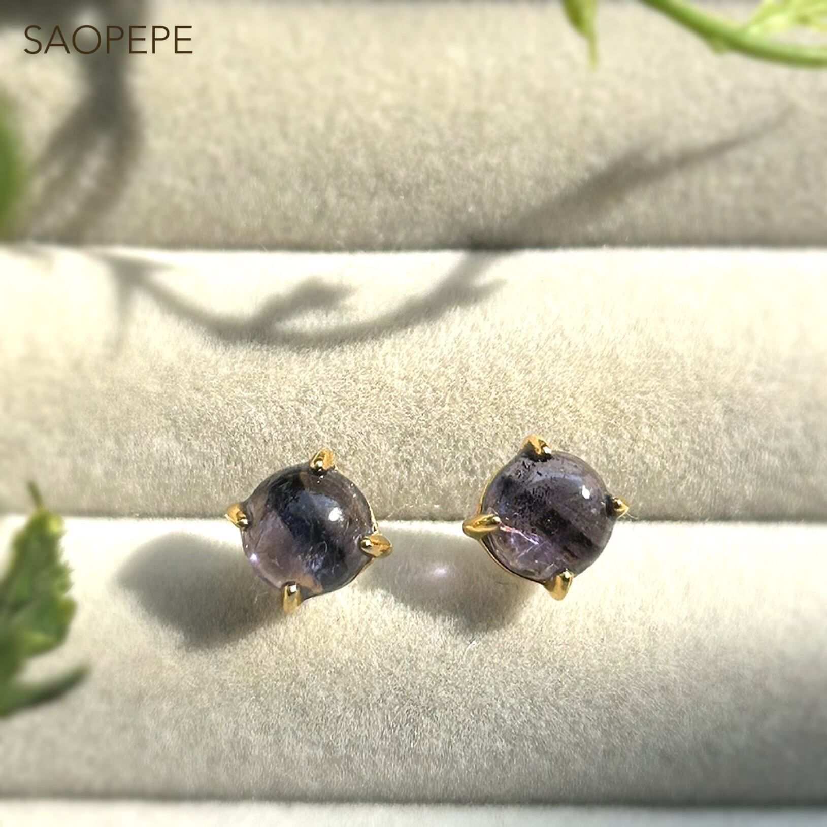 アイオライト スタッドピアス(18KGP・6mmカボション) | SAOPEPE