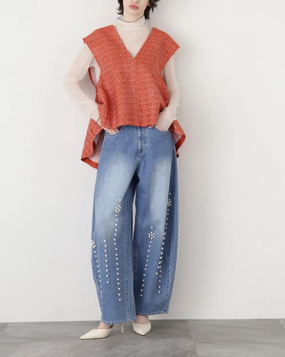 STUMBLY】Curvy Denim w/Pearl | idealclasse