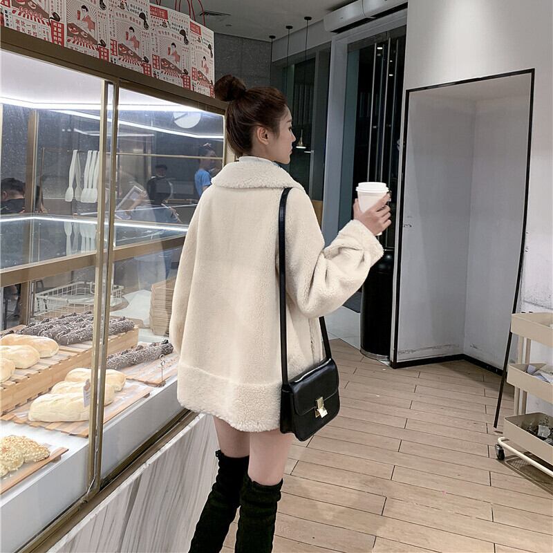 コート ボアコート 長袖 ミドル丈 大きめ襟 シンプル 無地 大人