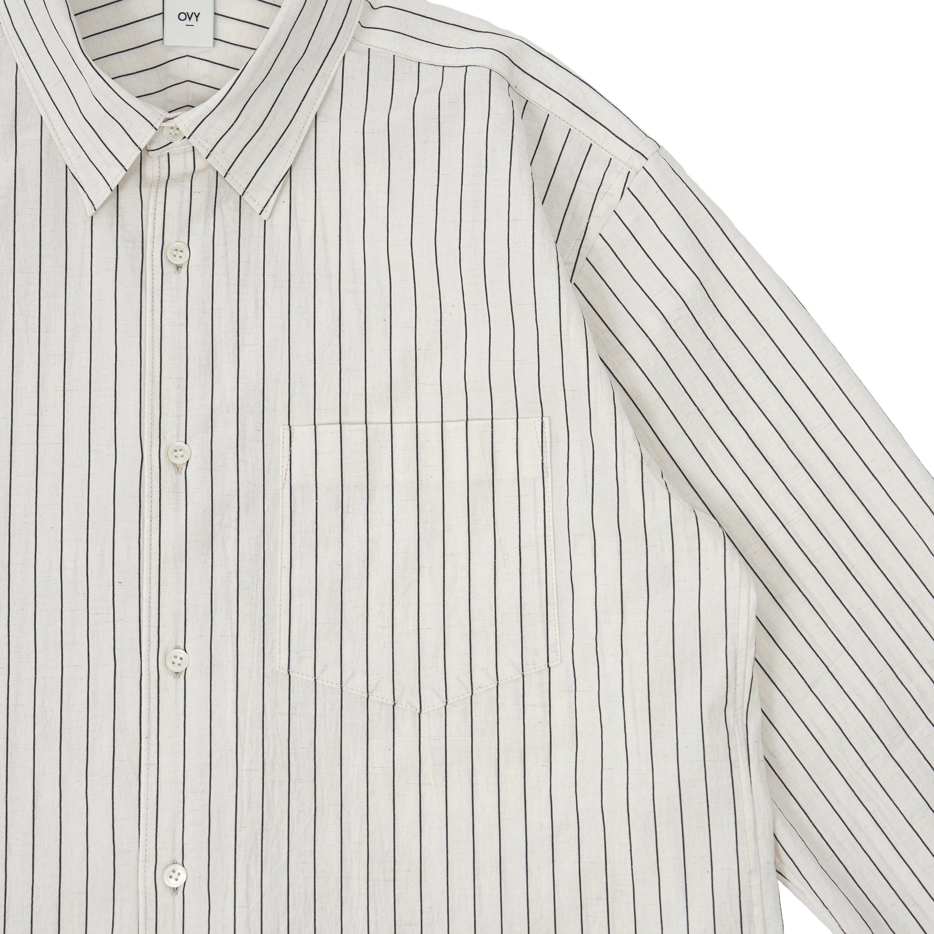Cotton Linen Stripe Relax Shirts (white) | OVY
