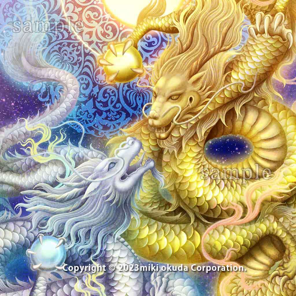 金龍・銀龍】SSサイズ│龍の絵スピリチュアル│龍絵画│幸運を呼ぶ絵画