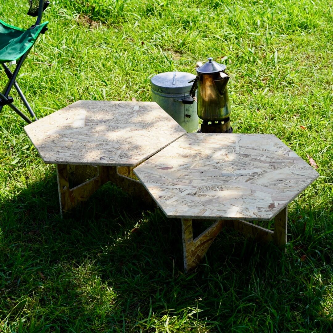 ヘキサテーブル OSB合板 テーブル コンパクト収納 | PIECES FACTORY