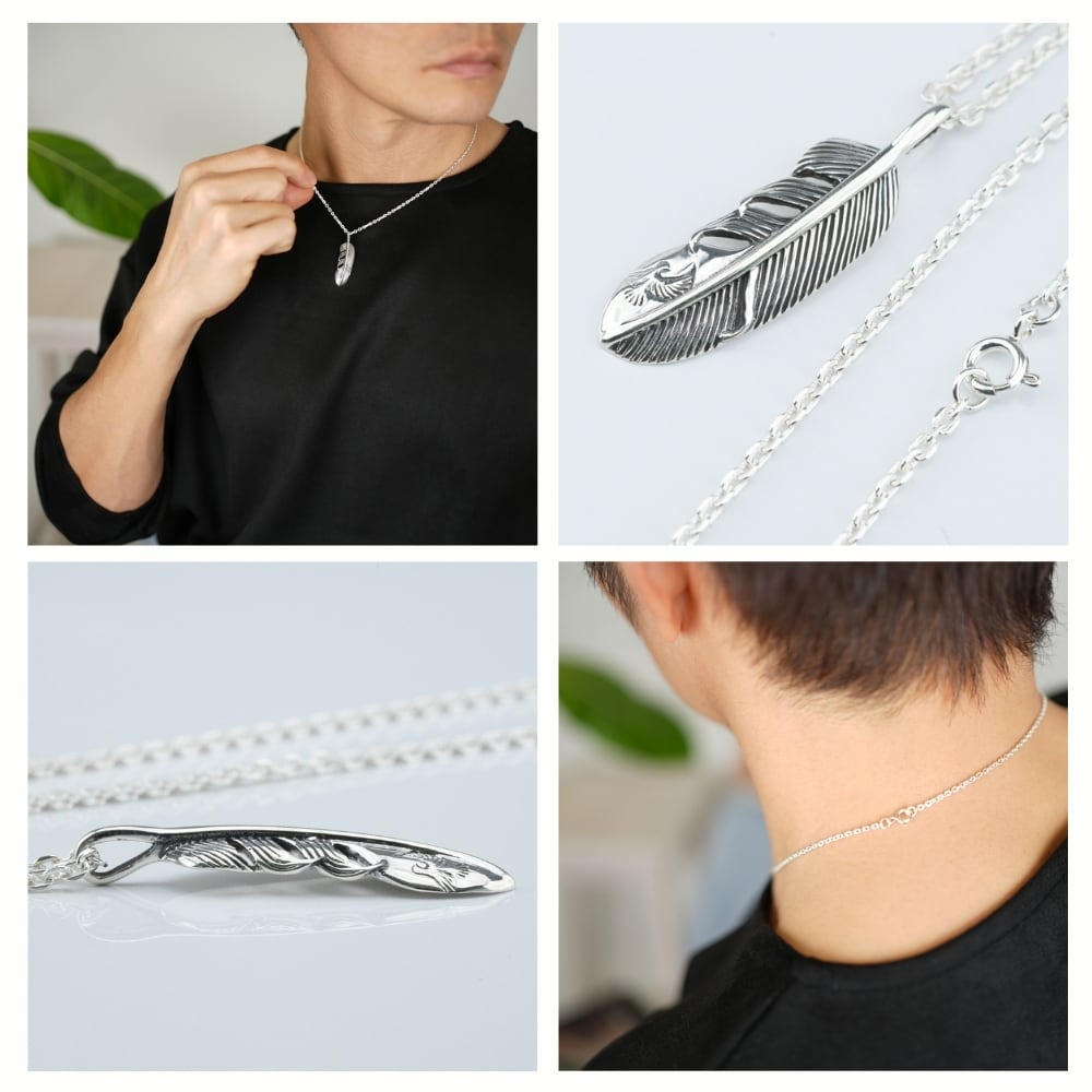 メンズネックレス シルバー 925 フェザー 羽根 ネックレス イーグル
