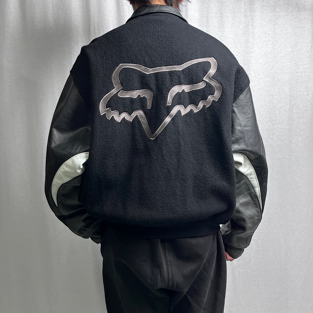 90年代 FOX フォックス ウールスタジャン 袖レザー メンズL 古着 90s