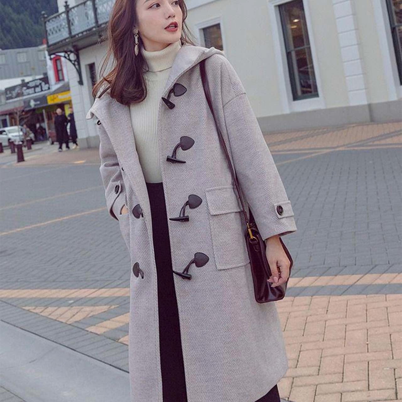 ダッフルコート グレー フーディ レディース SMLXL | Motto Room