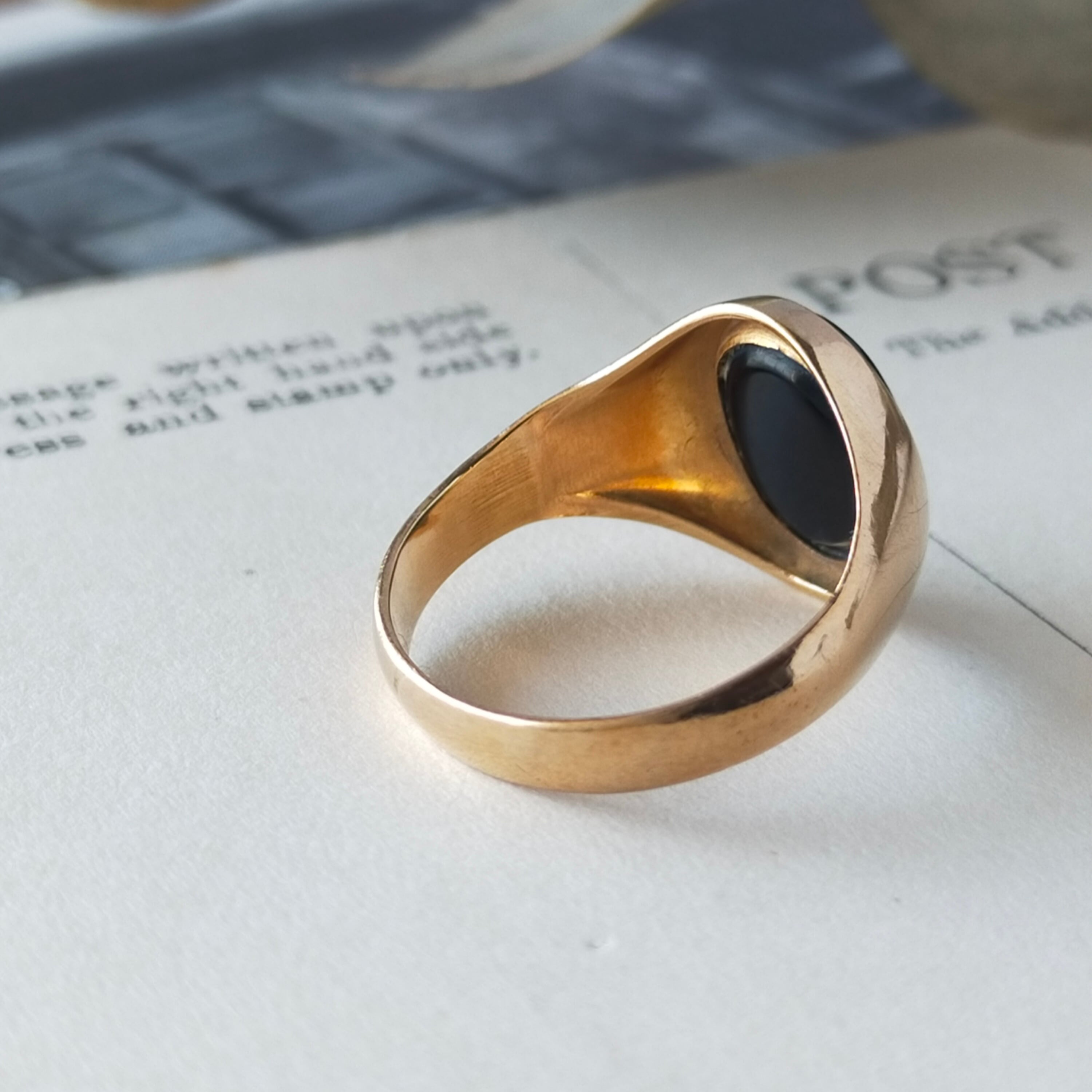 英国 1978年 ヴィンテージ 9kゴールド オニキス シグネットリング