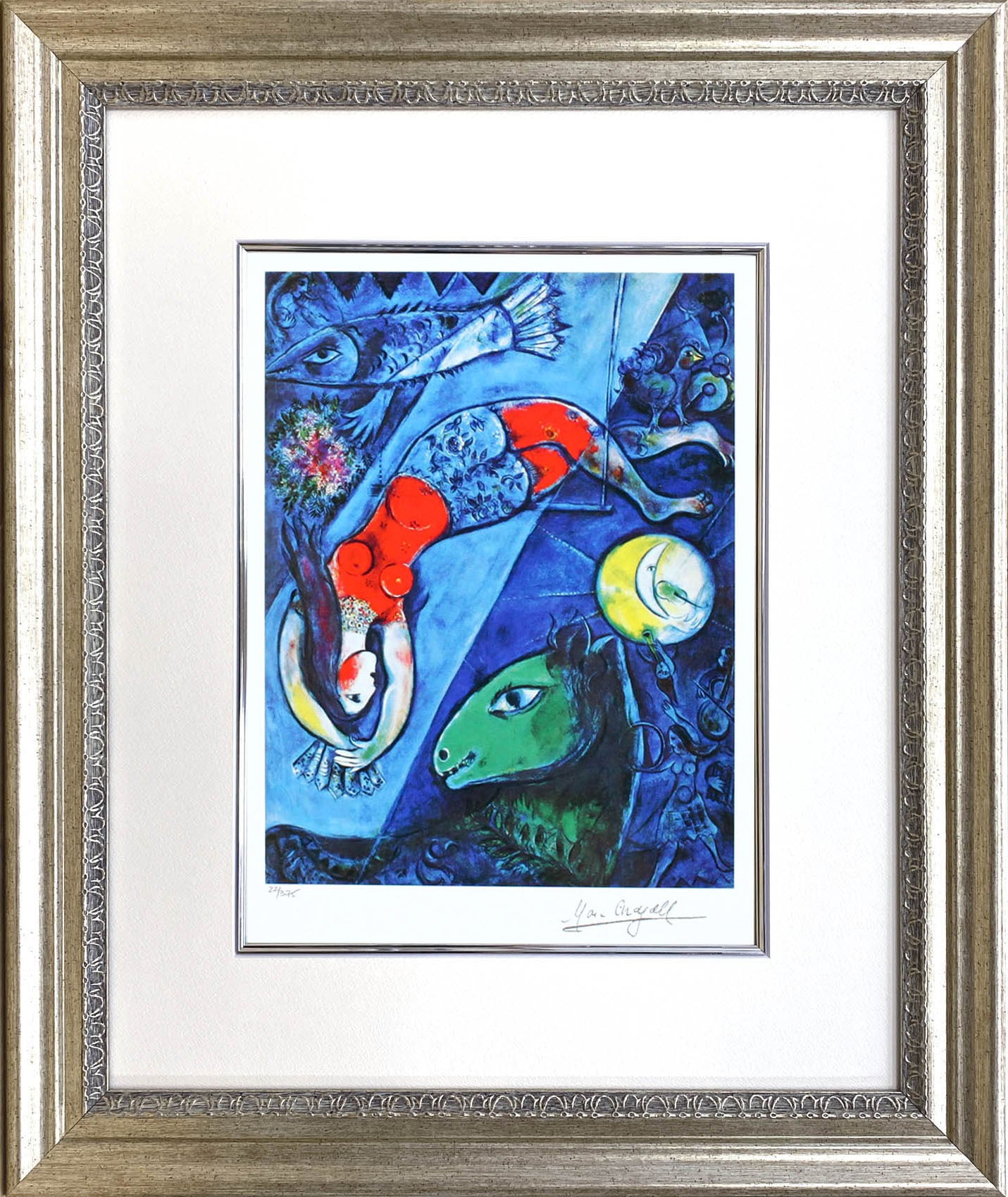 マルク シャガール絵画「青いサーカス」額縁4色選択可能 作品証明書