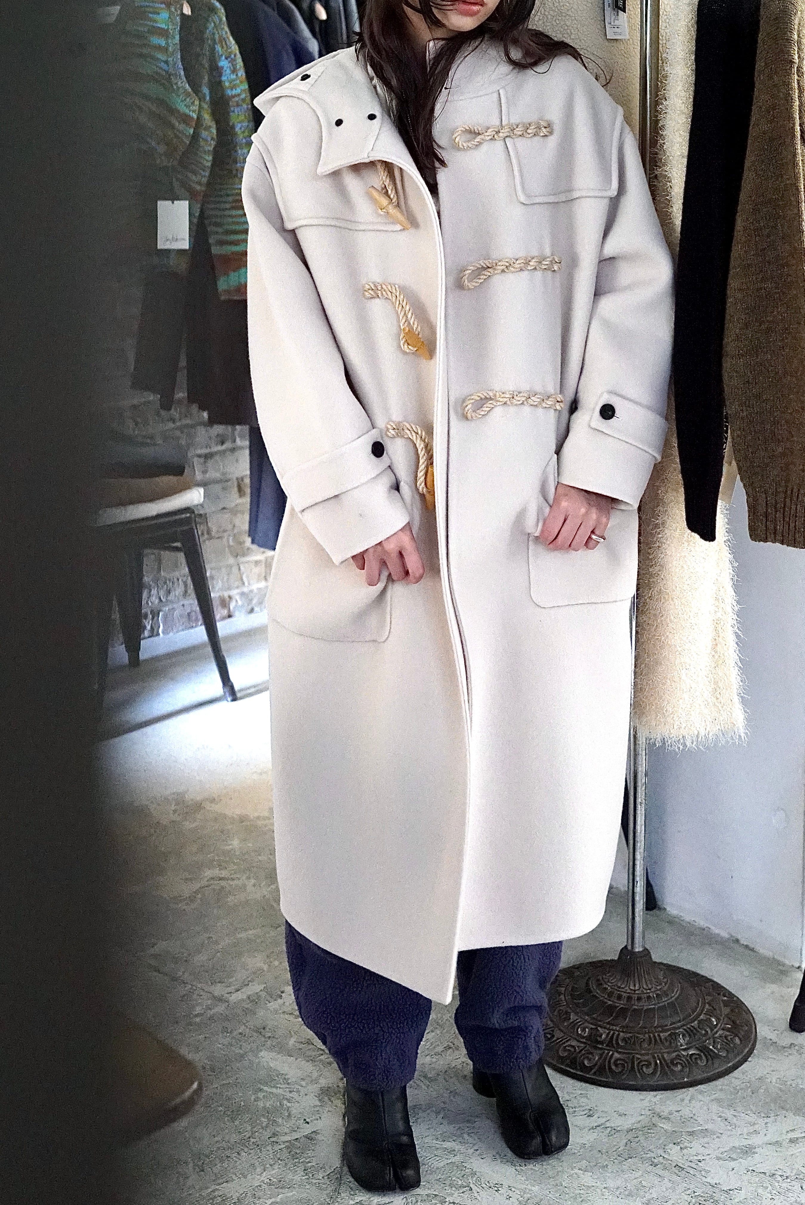 HYKE / DOUBLE FACE DUFFEL COAT (ORANGE / CREAM) | JUQUI Online