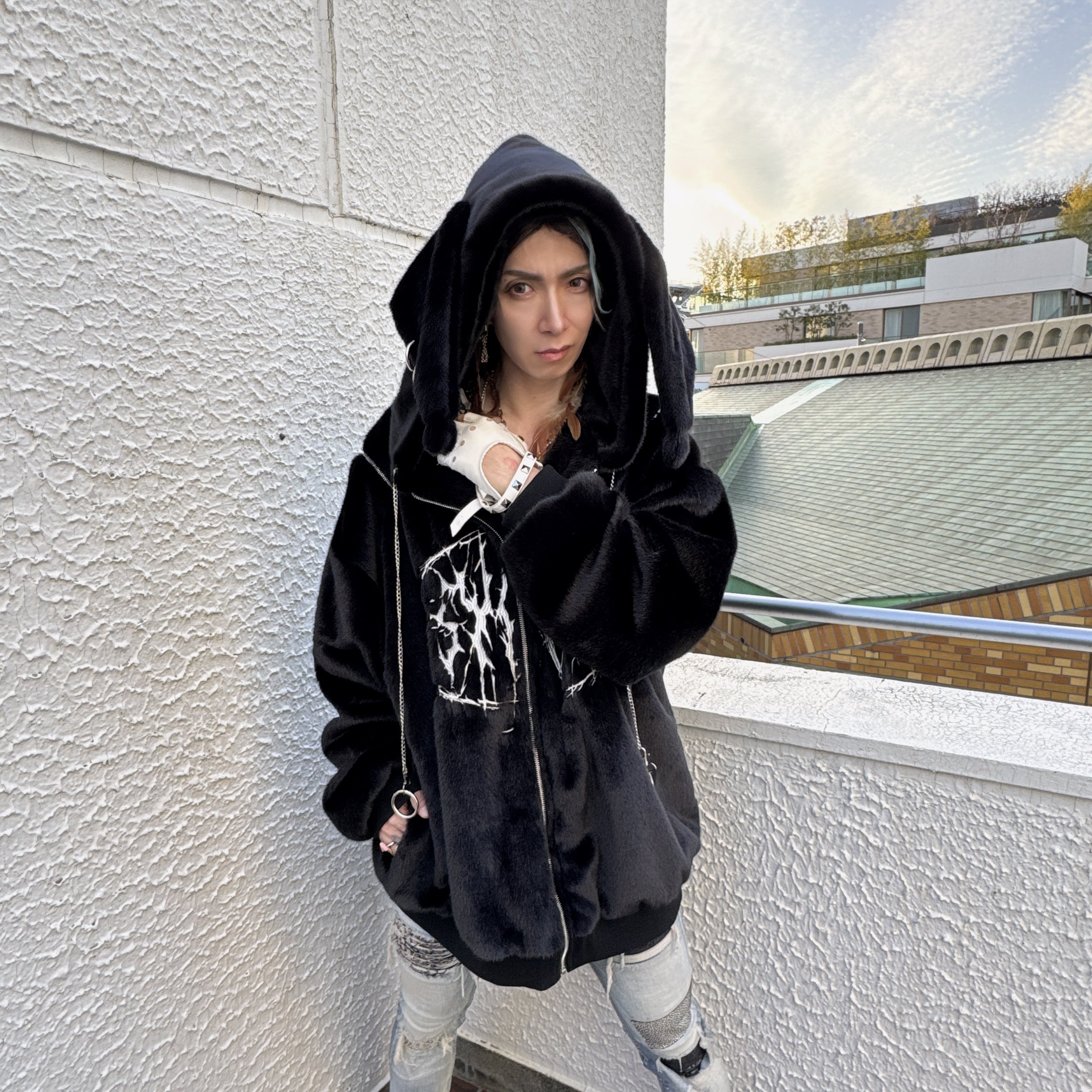 PSYNYXX デビル耳付きファーブルゾン 地雷系 グランジ サブカル