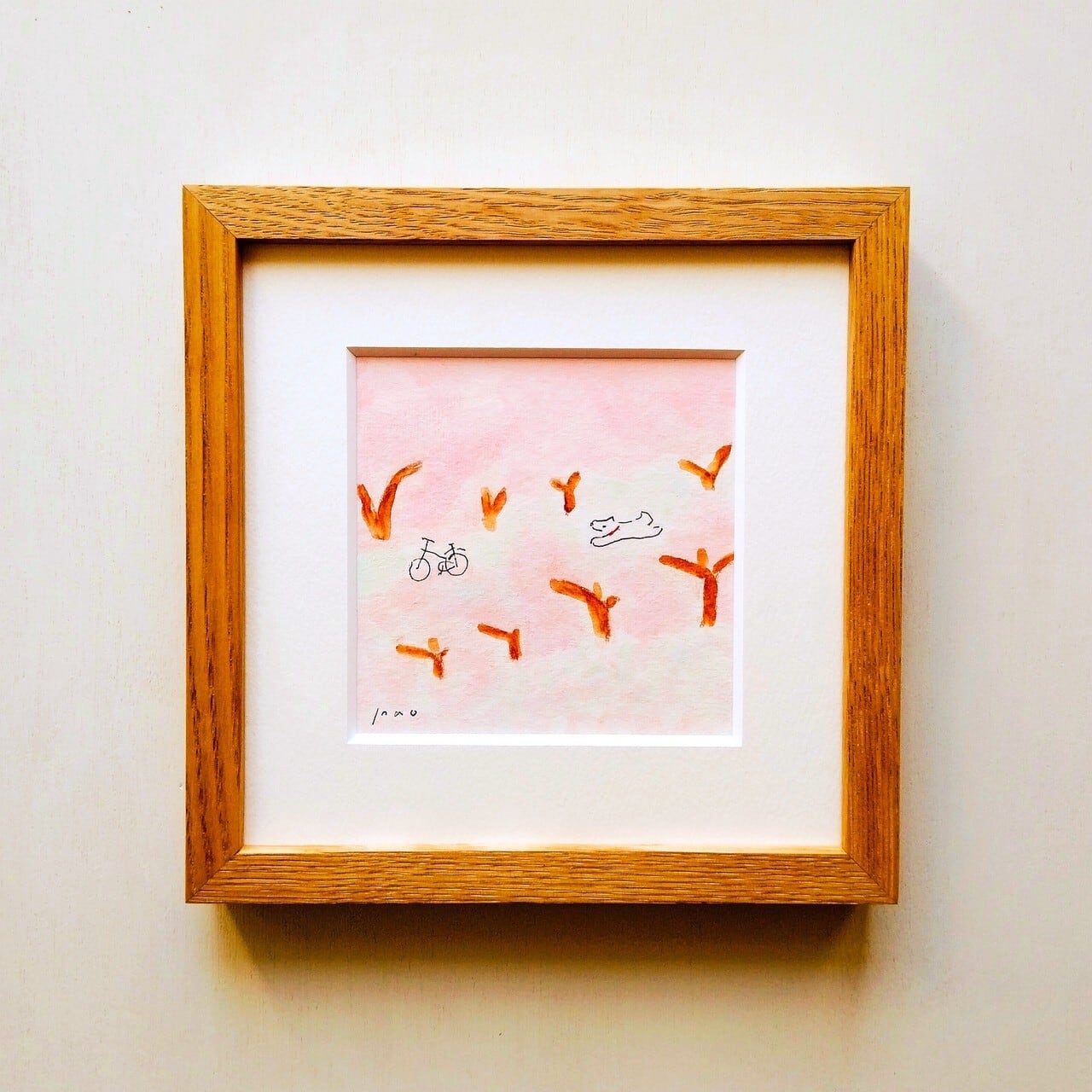 一本道」原画 ※木製額縁入り（18㎝角）一点物 水彩 イラスト