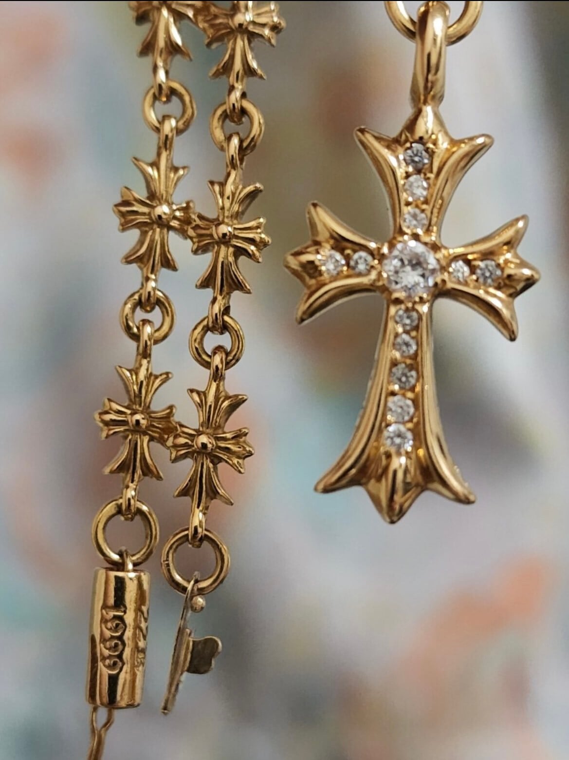 とも 22k ダイヤ タイニークロスチェーン ネックレス 50㎝ 22k ダイヤ