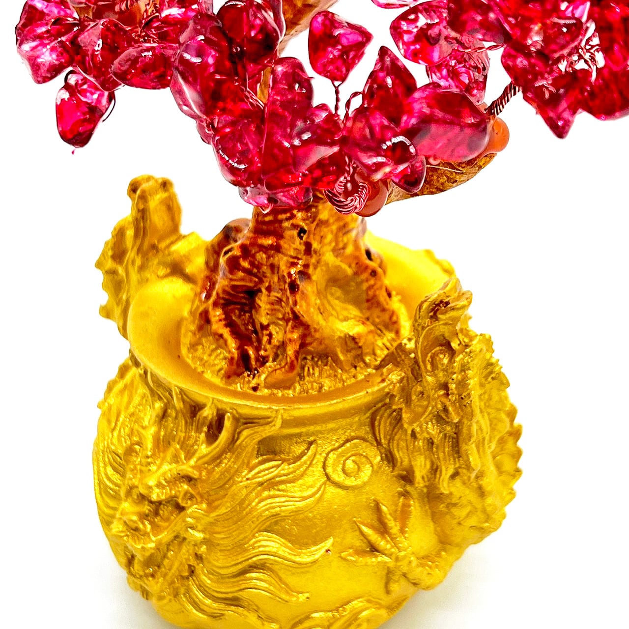 招財樹 壺型 チェリークォーツ 龍 風水置物 インテリア 金運祈願 開運