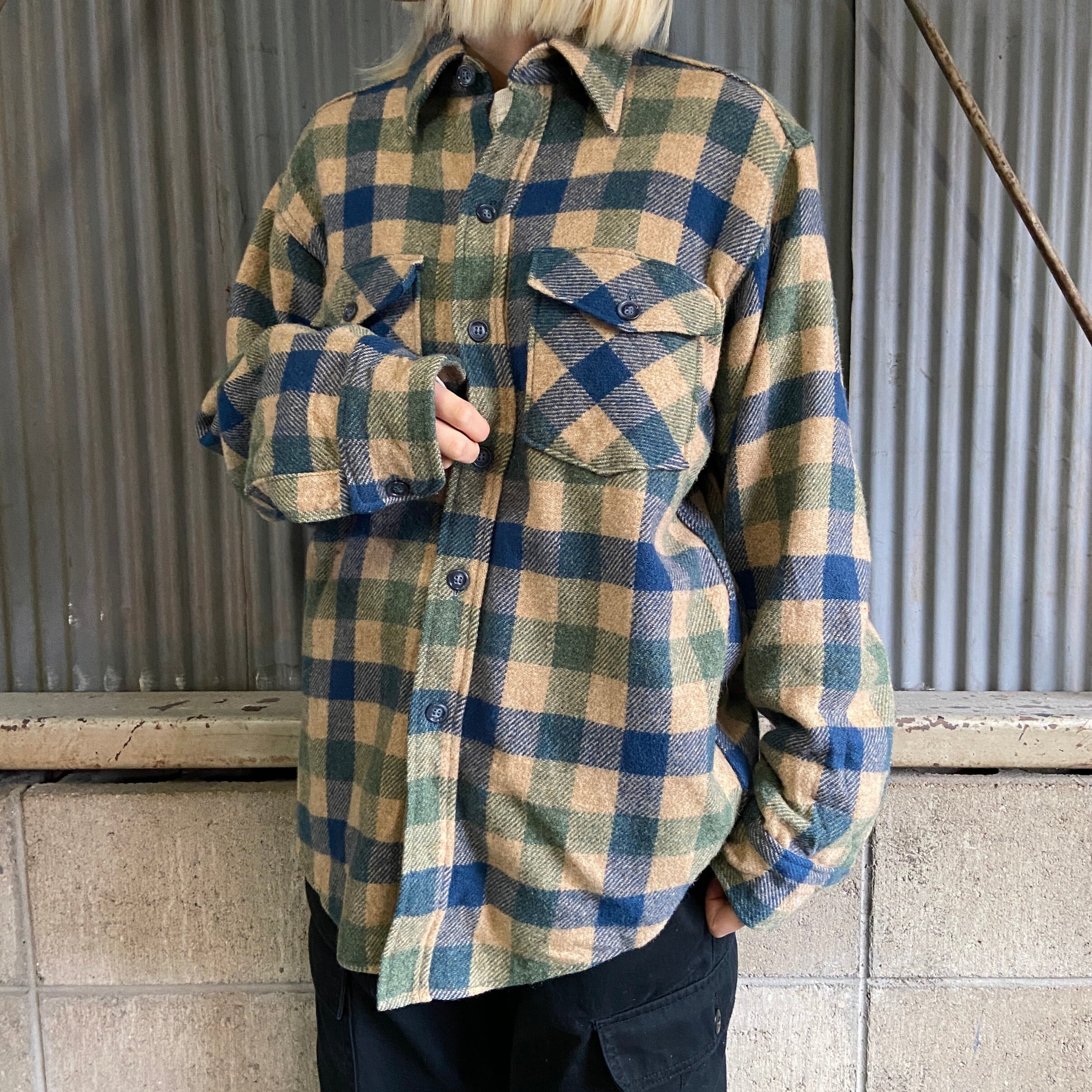 70年代 USA製 WOOLRICH ウールリッチ チェック柄 ウールシャツ メンズM