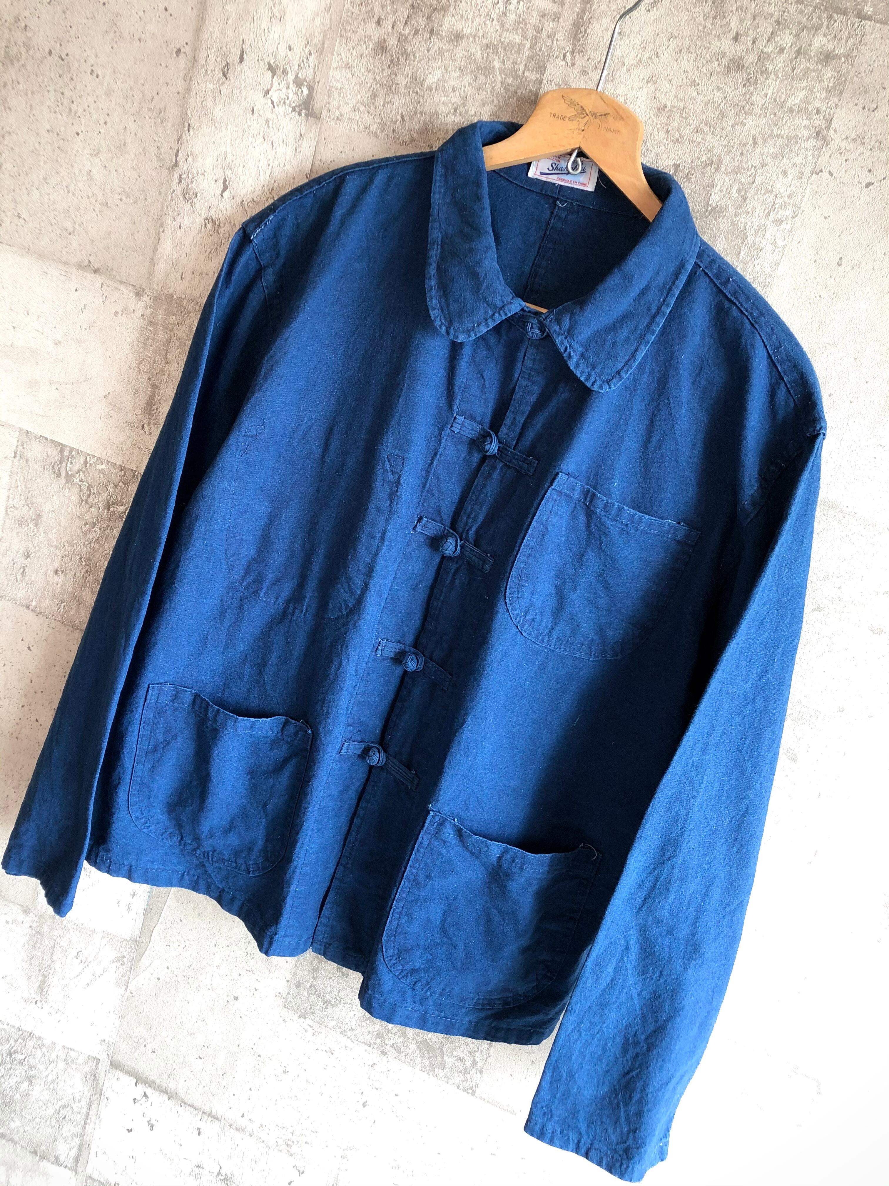 80s-90s VINTAGE FRENCH CHINA JACKET INDIGO-BLUE Shanghai OLD