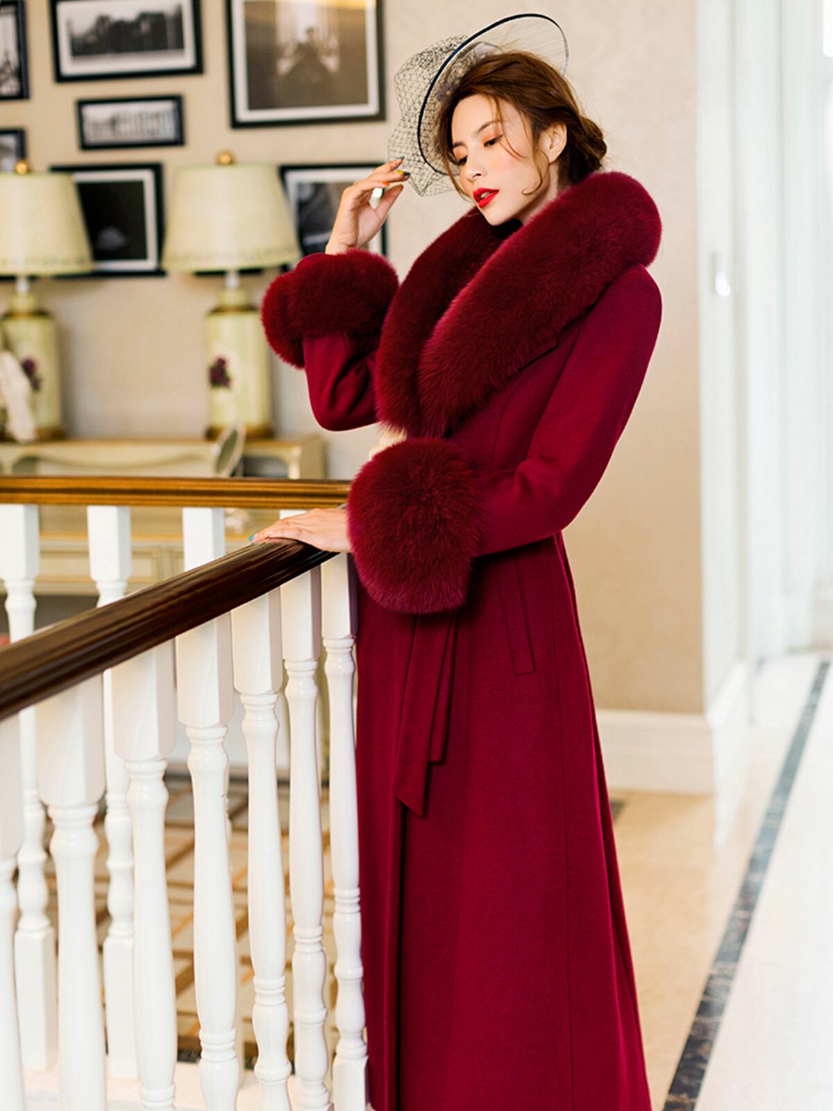 安心のオーストラリア製両面カシミヤロングコートバーガンディウール