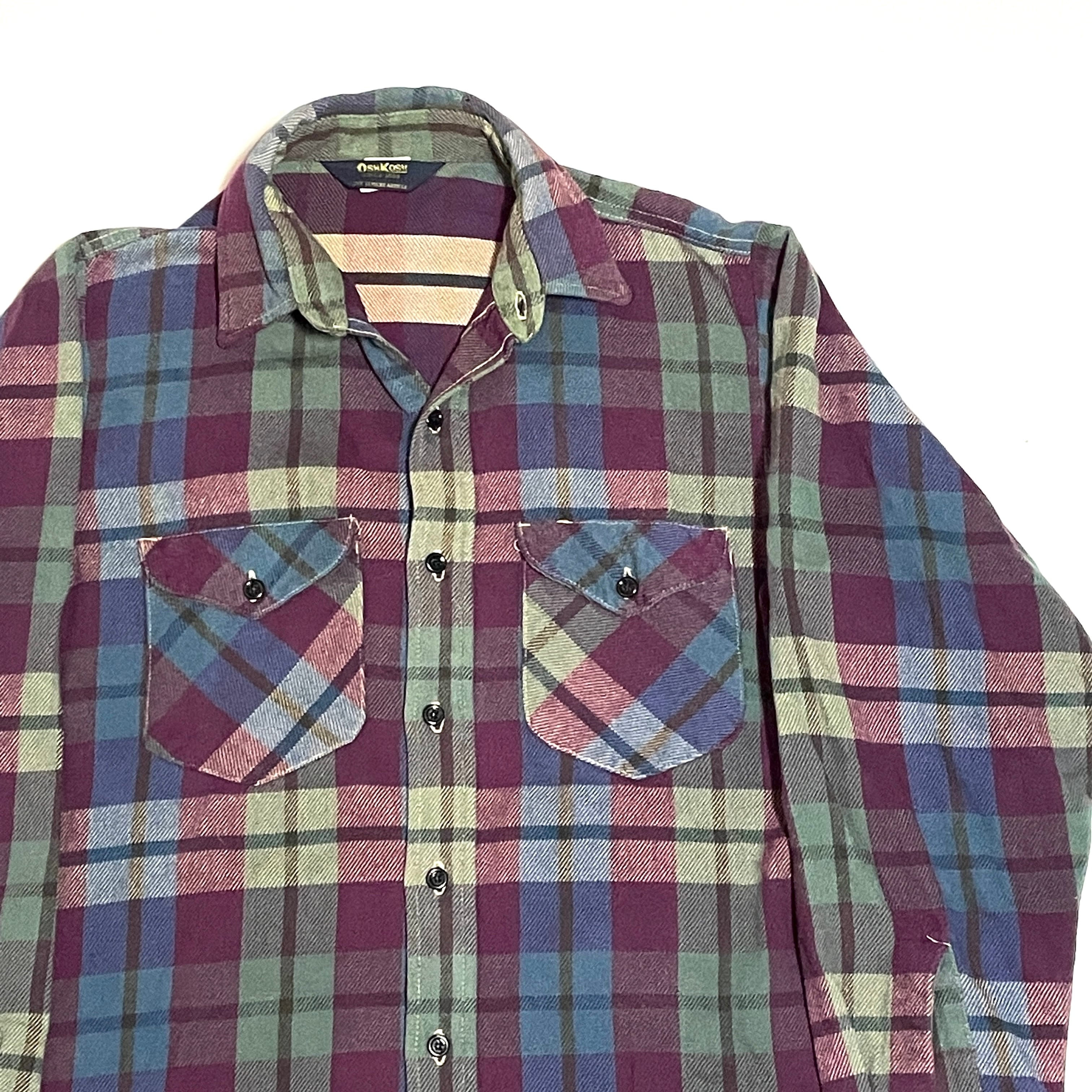 超絶レア配色 80s オシュコシュ ヴィンテージ ヘビーネルシャツ 襟芯