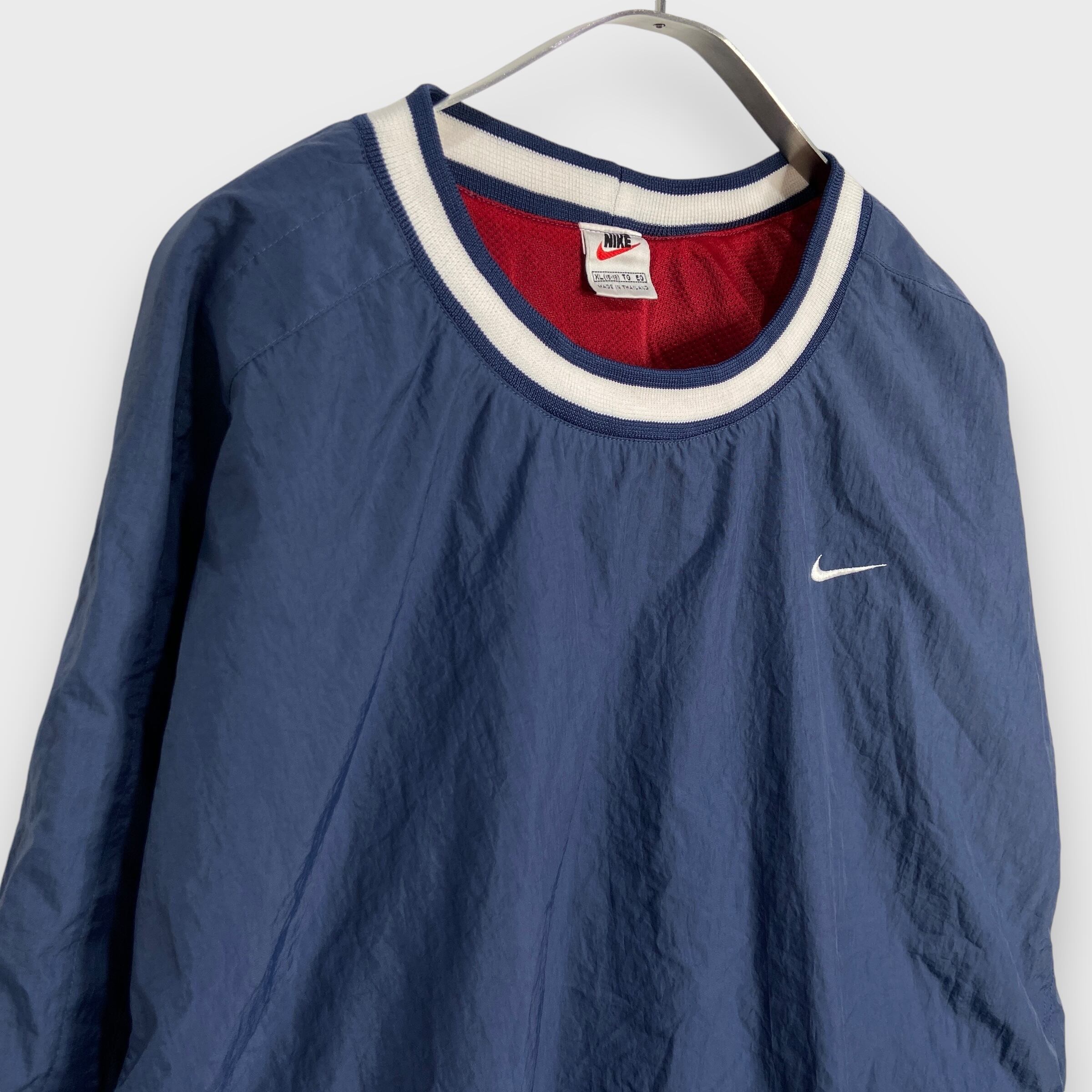 90s NIKE ナイキ ナイロンプルオーバー ピステ スウォッシュ 紺 XL
