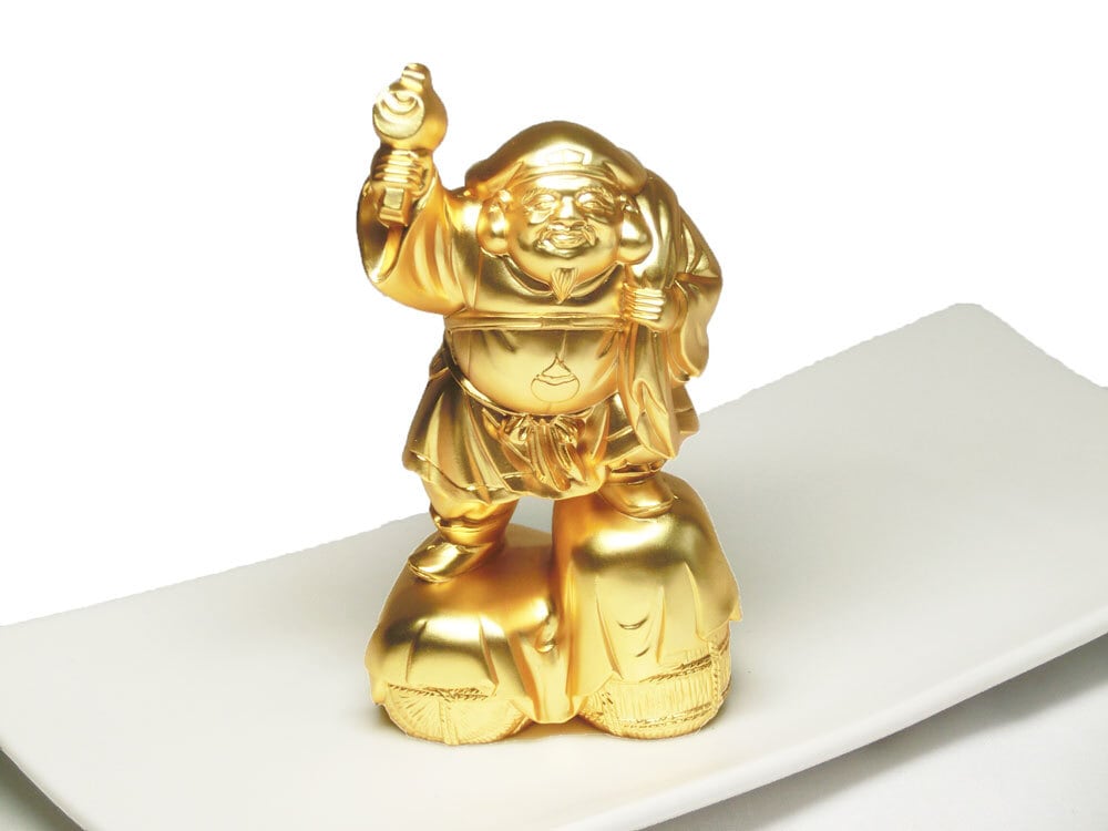 好運呼び込む 純金メッキ 大黒天 ( 化粧箱入 24Kメッキ ) 寿台座 付