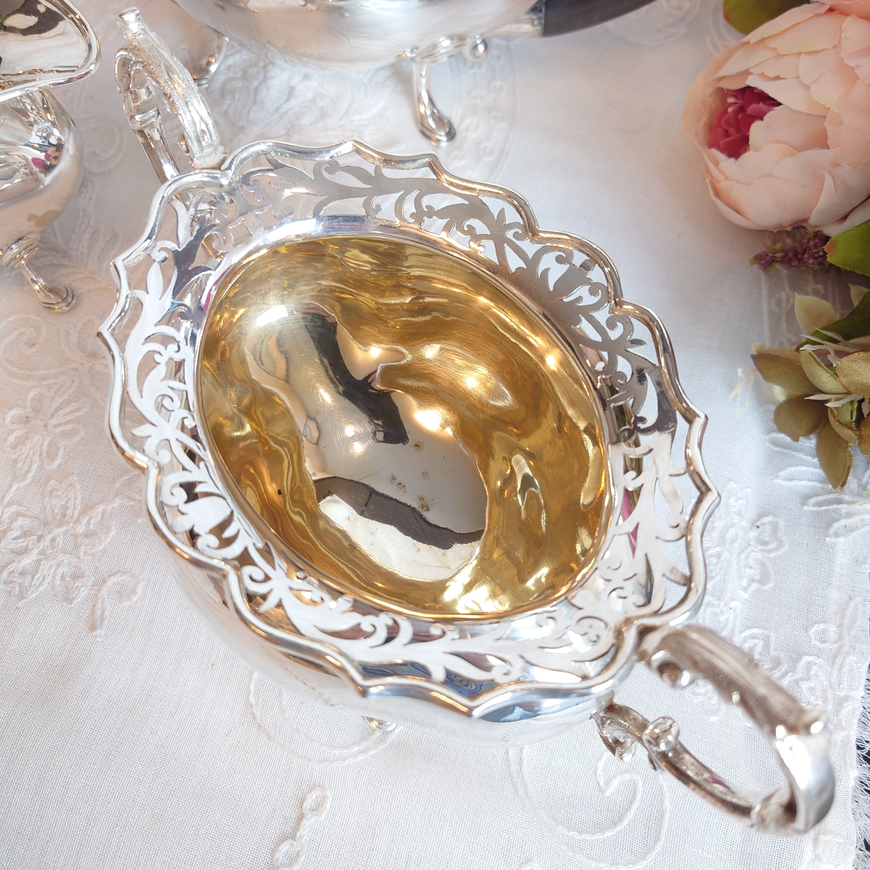 シルバーティーセット 透かしモチーフ シルバープレート no.2