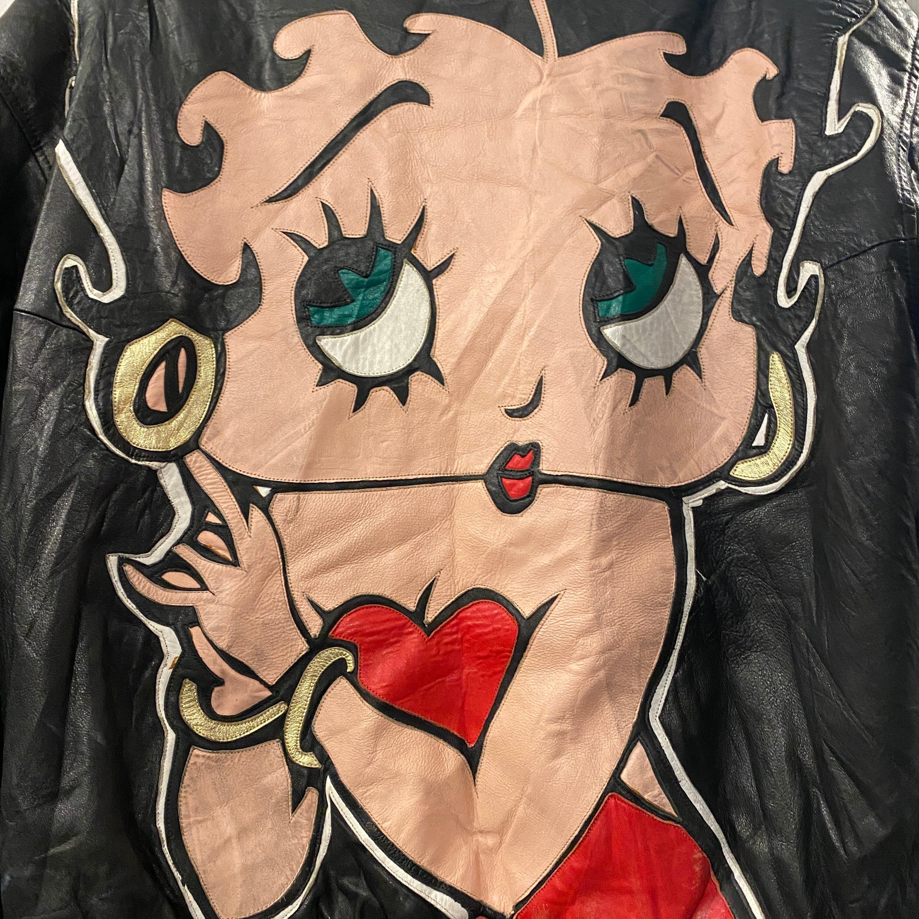 ビンテージ 90年代 BETTYBOOP キャラ刺繍 レザージャケット