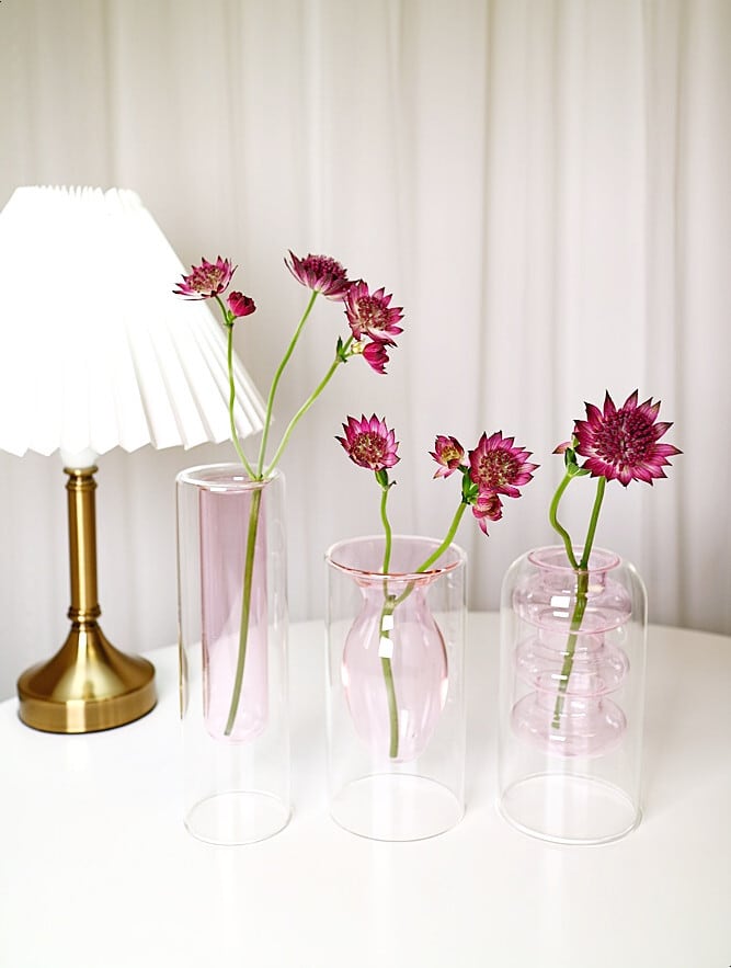 pink objet vase 3types / ピンク オブジェ ベース シリンダー 花瓶 2