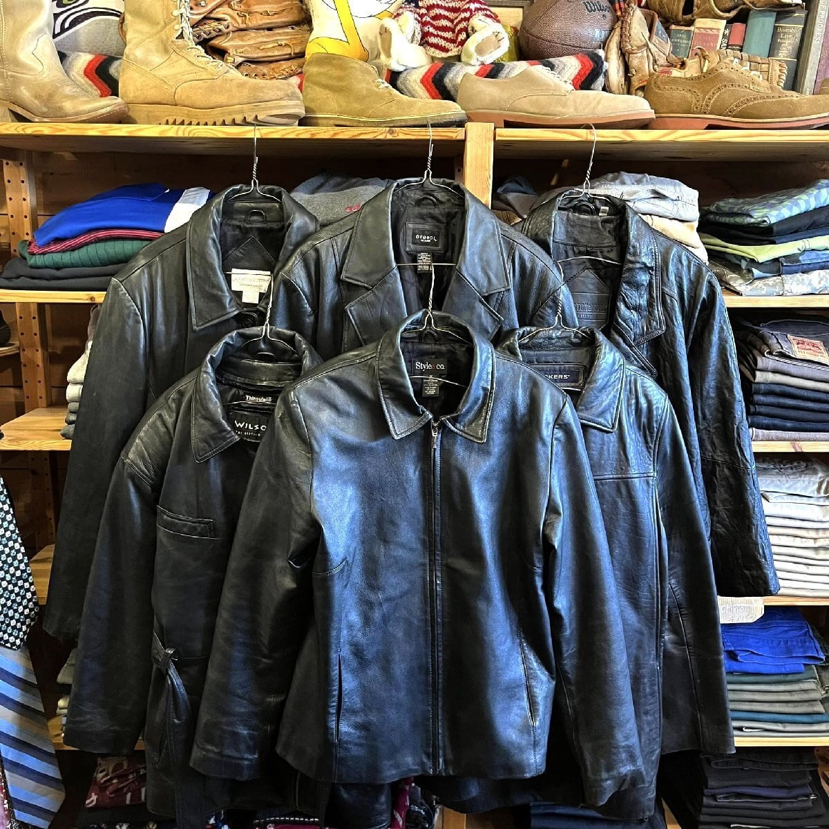 1点物◇WILSONSダブルライダース黒レザージャケット革ジャン古着メンズ