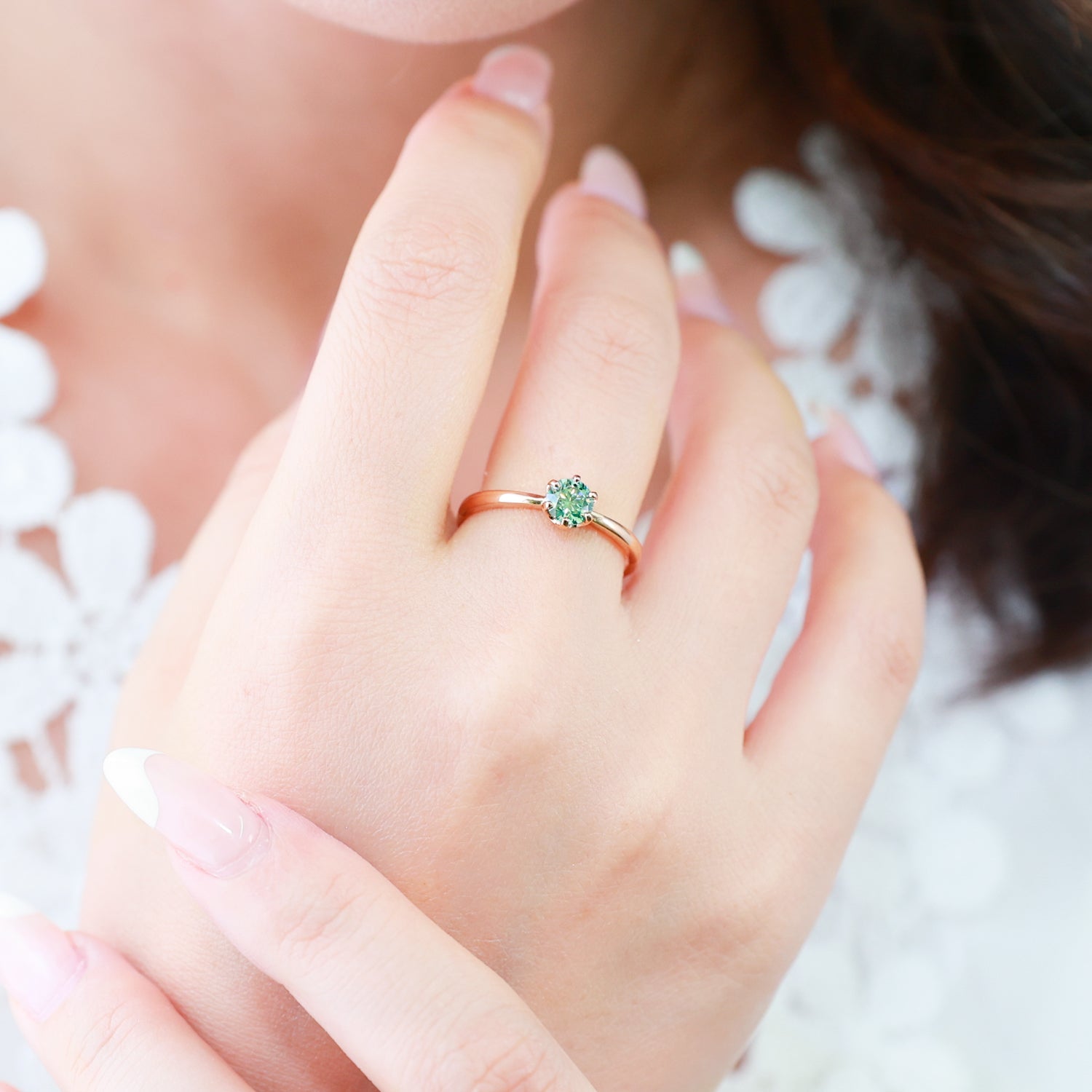 グリーンモアサナイト 6本爪リング 指輪 レディース K10 10金