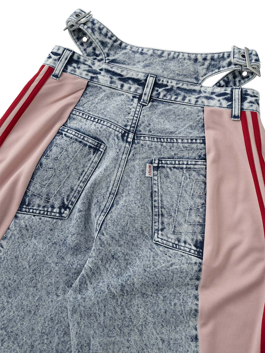 BEFTEY / 切り替えジャージーデニムパンツ（ブルーピンク）