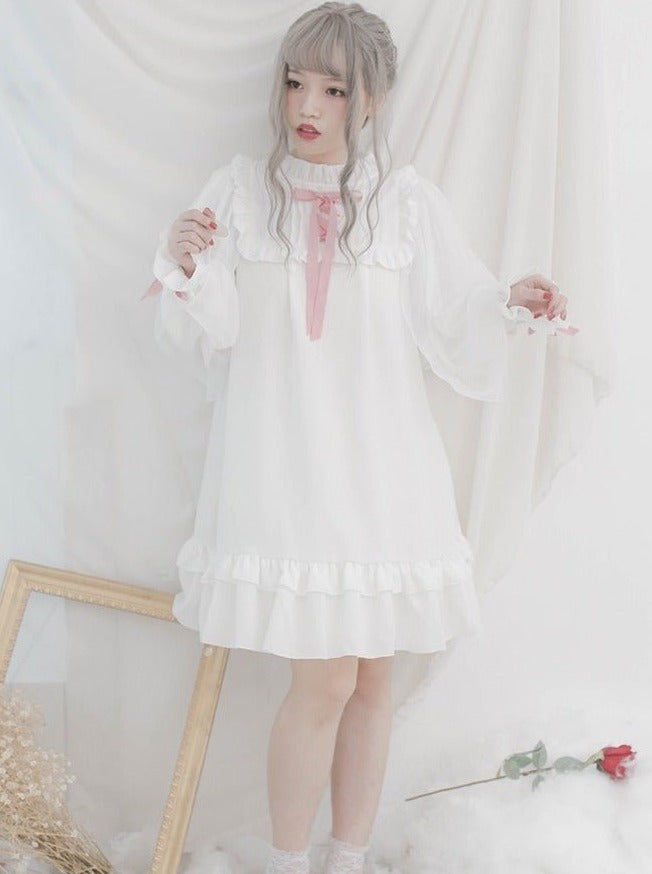 天使と悪魔ケープ付きレースアップフリルワンピース – Belchic