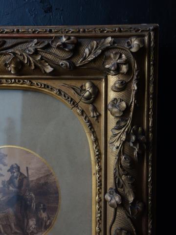 西洋アンティークフレーム フランス ボタニカル・植物レリーフ 金彩の