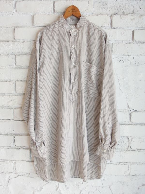 COMOLI シルク プルオーバーバンドカラーシャツ