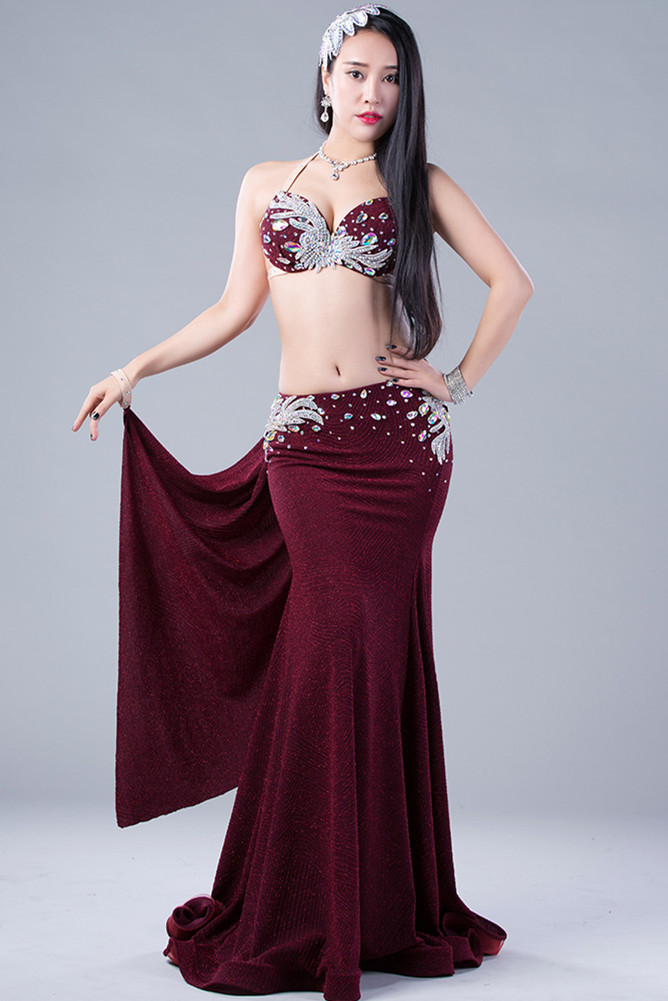 ベリーダンス舞台衣装 WZY2812 ワインレッド ブラックBelly Treasure