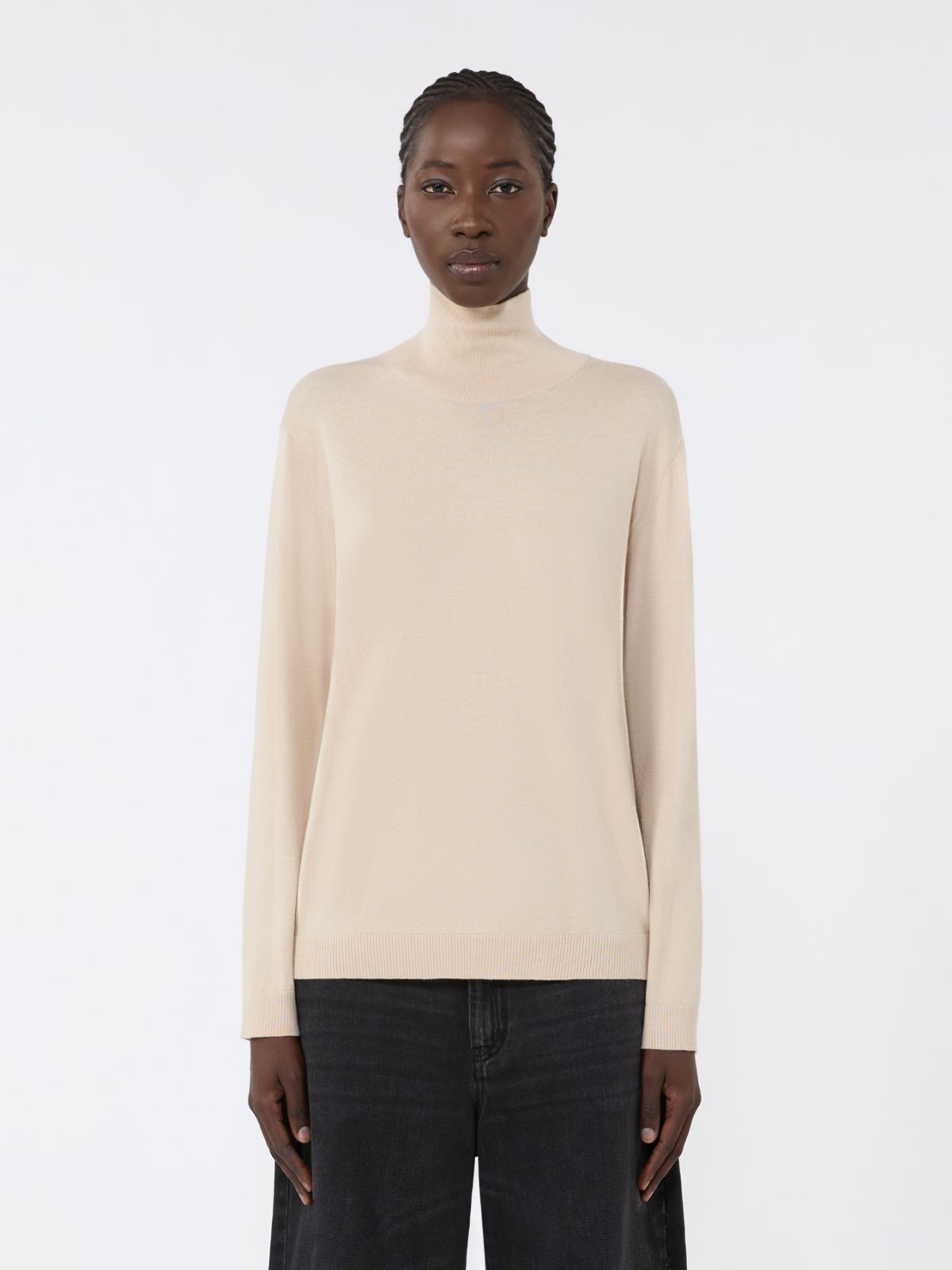 Wool and silk knit turtleneck, beige | Weekend Max Mara