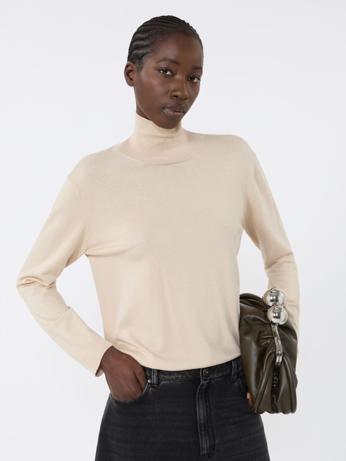 Wool and silk knit turtleneck, beige | Weekend Max Mara