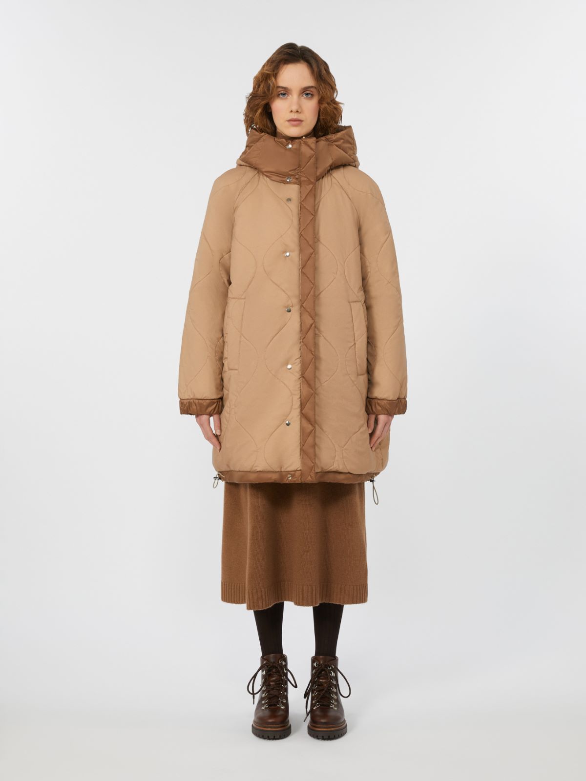 Reversible parka in water-resistant canvas, hazelnut brown